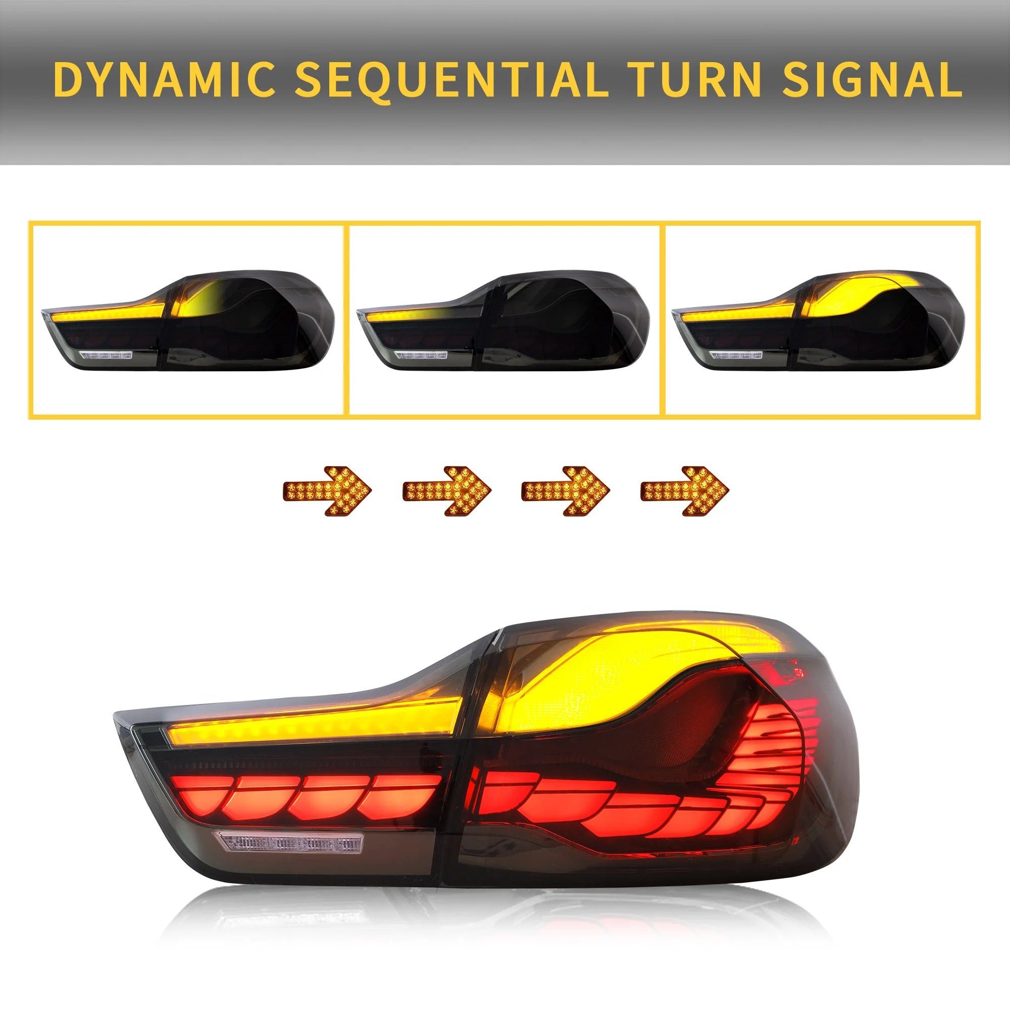 LLCTOOLS Rückleuchte Hell leuchtende LED Rückleuchte mit E-Prüfzeichen passend für BMW, 4er F32 Coupe, F33 Cabrio, F36 Gran Coupe, F82 M4 (2013-2021), Rücklicht, Bremslicht, Nebelschlussleuchte, Blinklicht und Rückfahrlicht, Voll LED, Dynamischer Blinker, mit Lichtanimation beim Entriegeln des Fahrzeugs