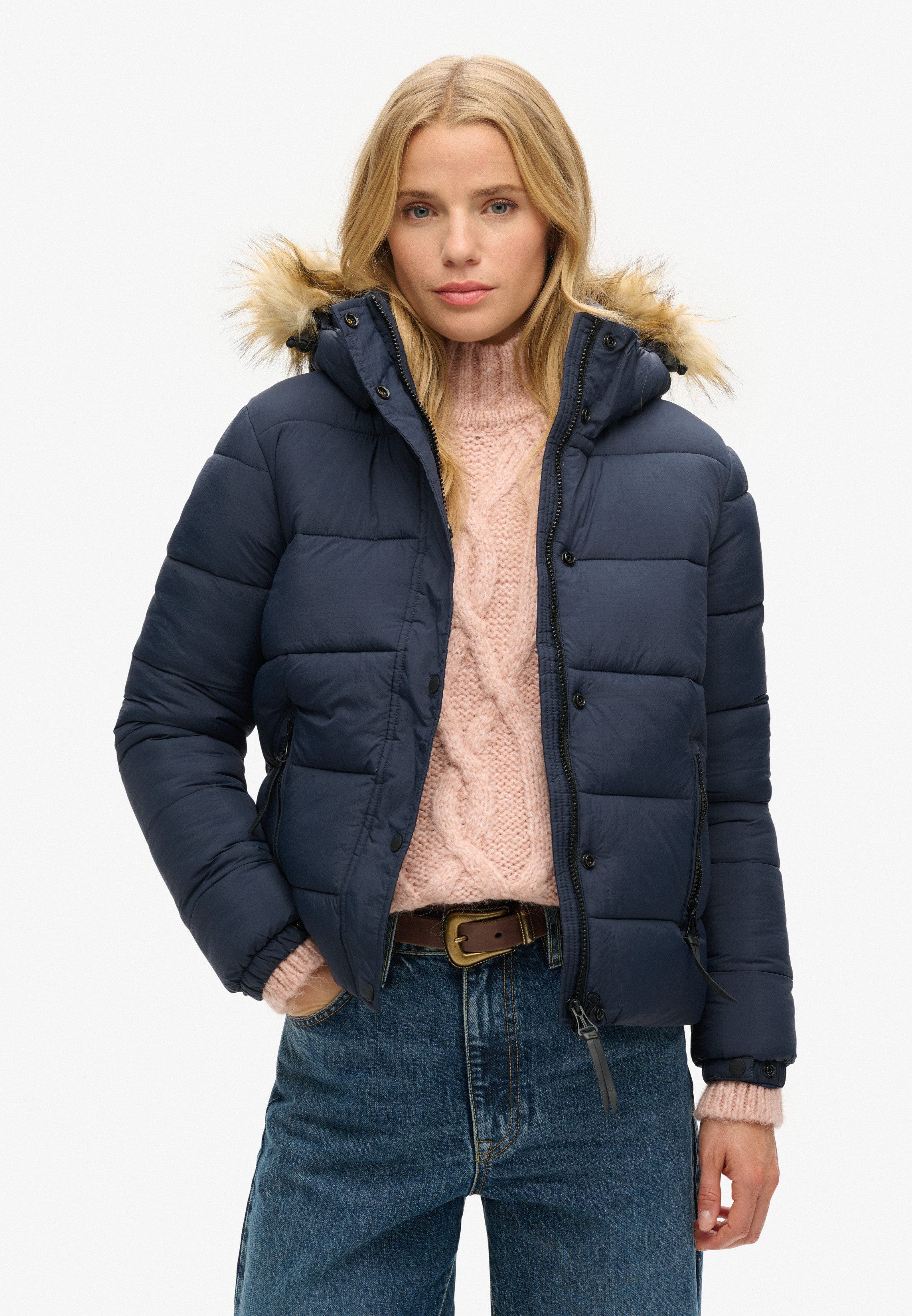 Superdry Steppjacke FAUX FUR SHORT HOOD PUFFER günstig online kaufen