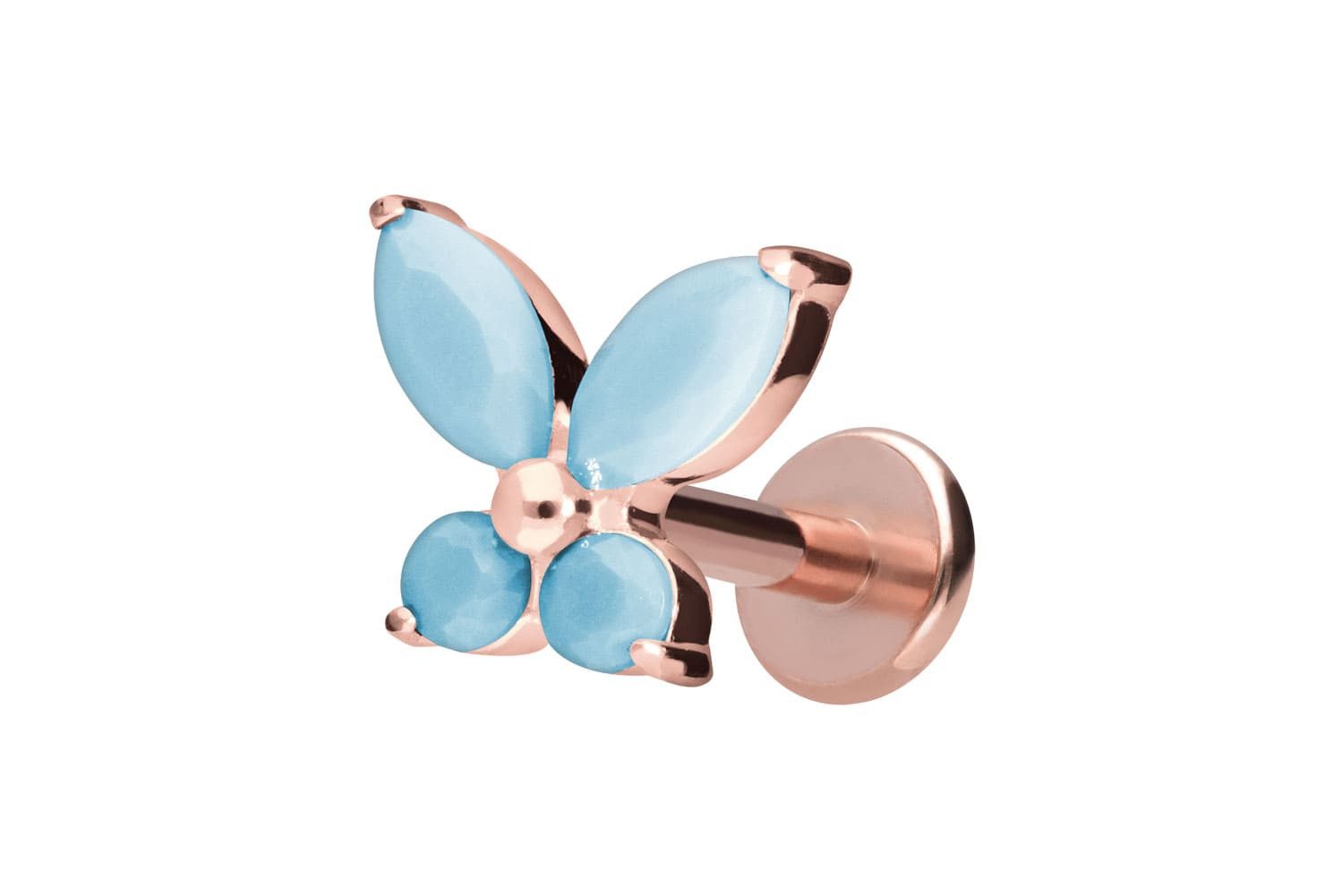 PIERCINGLINE Piercing-Set Titan Labret mit Innengewinde SCHMETTERLING + SYNTHETISCHE TÜRKISE (Labrets, 1-tlg)