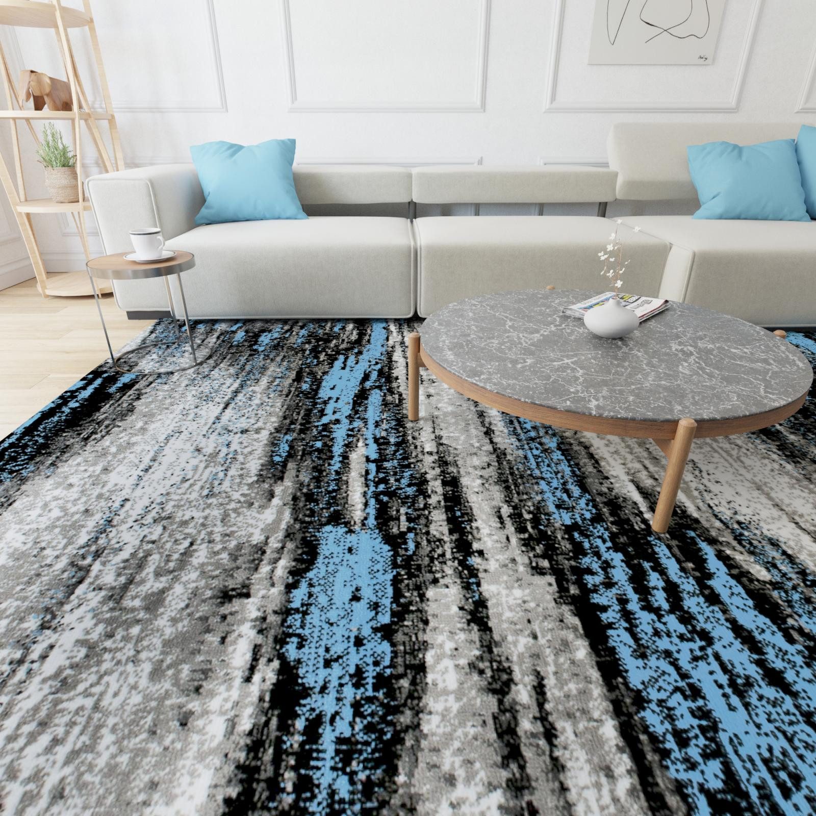 Mazovia Designteppich Modern Abstrakt Anthrazit Blau Wohnzimmer, Schlafzimmer, Esszimmer, Fußbodenheizung – Bild 3 von 5
