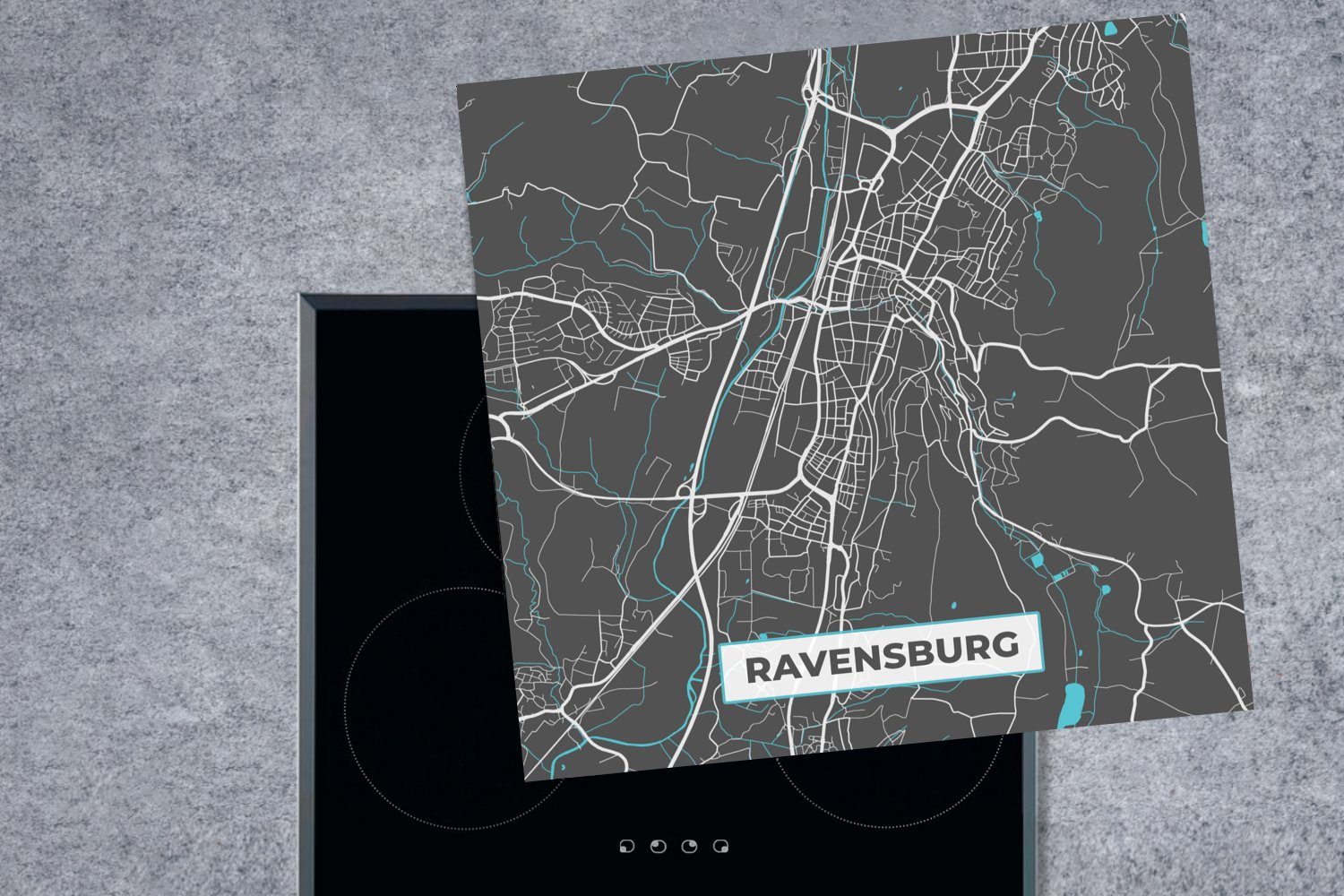tlg), Ravensburg, Ceranfeldabdeckung, Vinyl, MuchoWow Karte Deutschland cm, küche Herdblende-/Abdeckplatte - - Arbeitsplatte - Stadtplan für 78x78 (1 - Blau