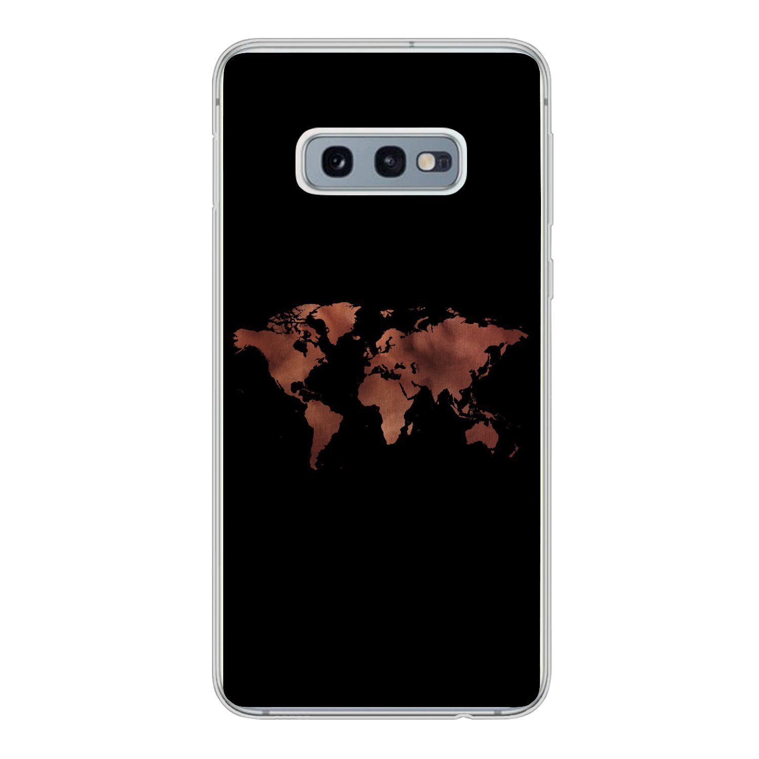 MuchoWow Handyhülle für Samsung Galaxy S10e Weltkarte - Leder - Schwarz, Phone Case, Silikon, Schutzhülle Dünn