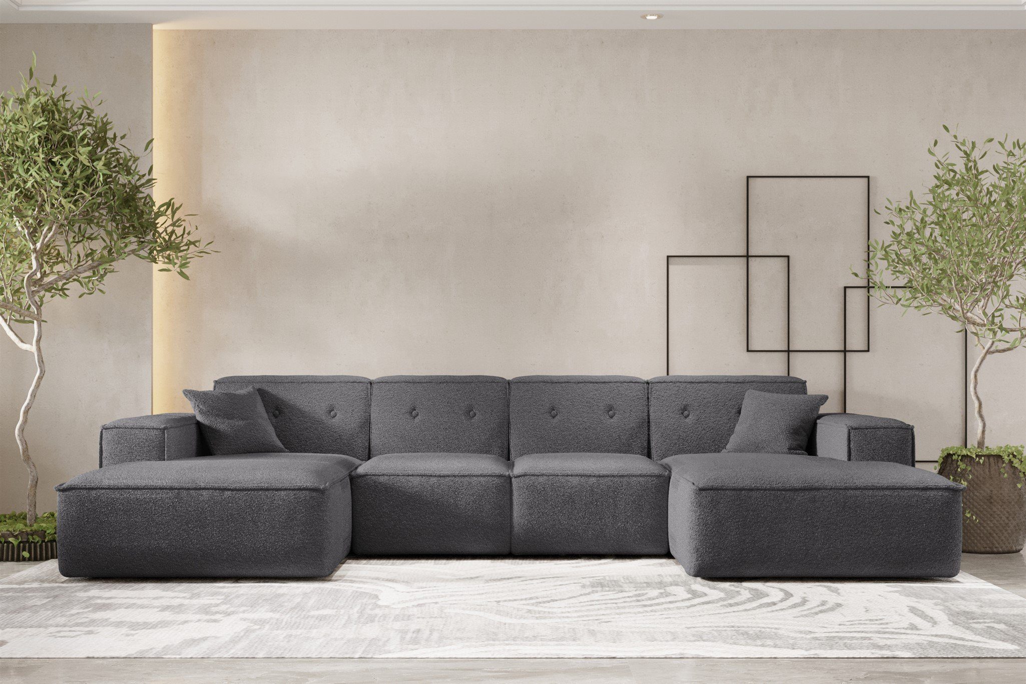 2 Sofa Möbel in Rundumbezug Stoff, CESINA inkl. Fun Zierkissen, Wohnlandschaft U-Form