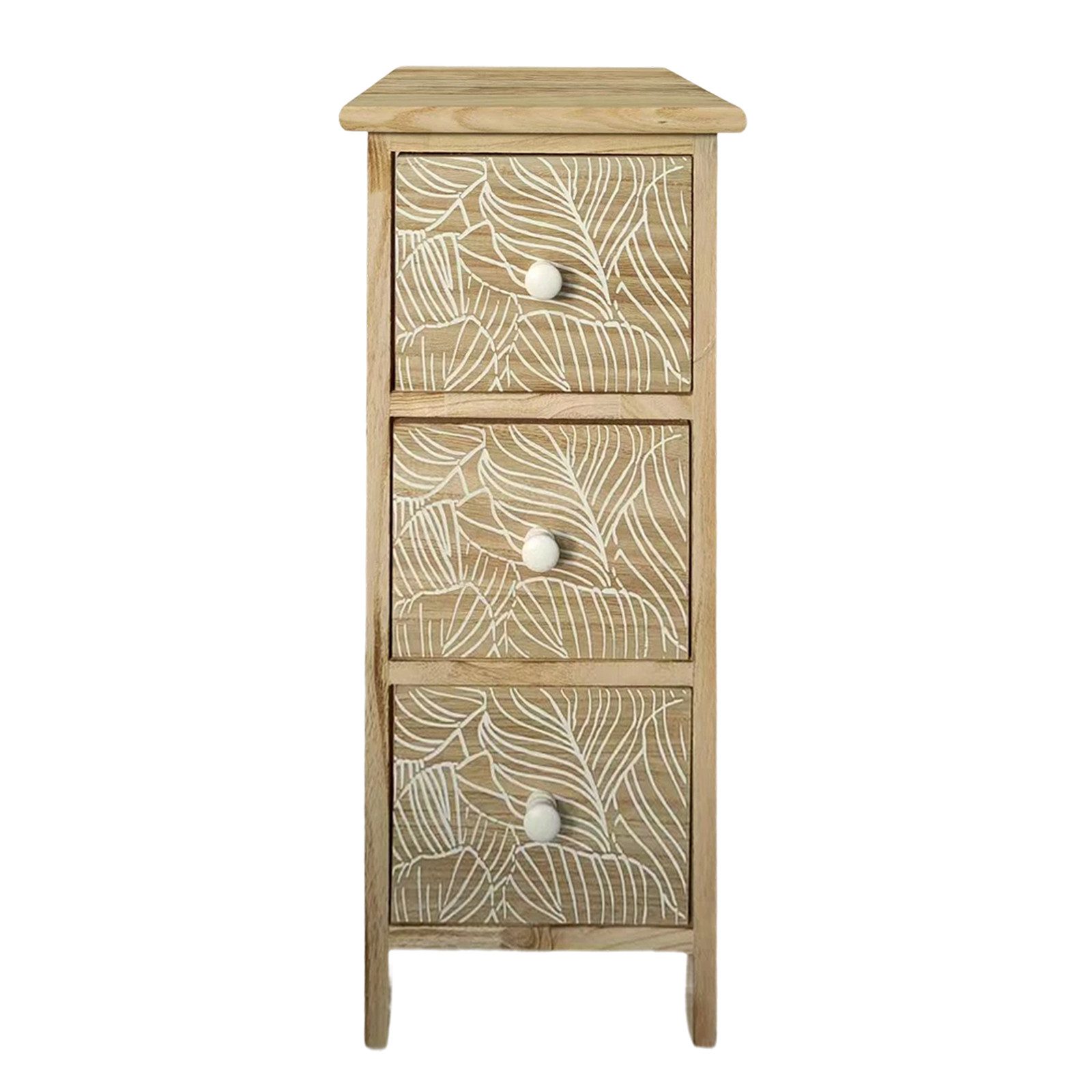 HTI-Living Kommode Kommode Melia schmal 3 Schubladen Blätter-Design Artisaneiche-Weiß (Stück, 1 St., 1 Kommode)