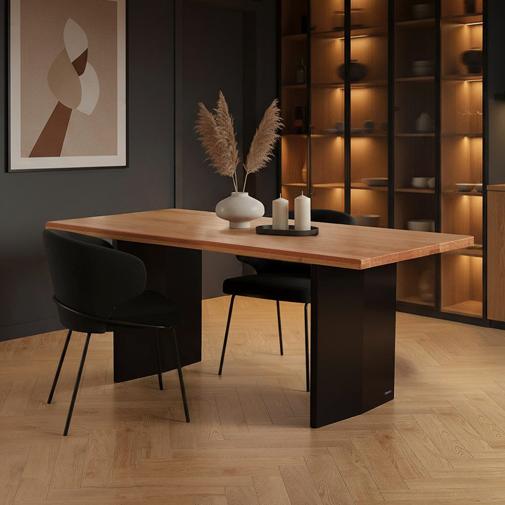 HOME DELUXE Esstisch Eiche geölt - DOMELA, 180 x 90 cm, Tischplatte aus geölter Echtholz Eiche