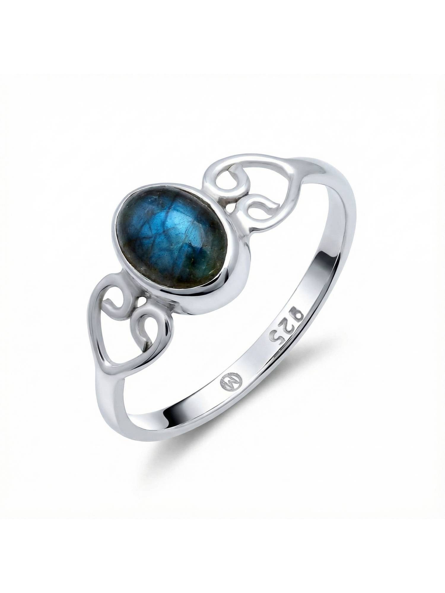 mantraroma Silberring ORITI aus 925 Silber mit Labradorit (Ring mit Schmuckbeutel), Damenring aus 925er Silber