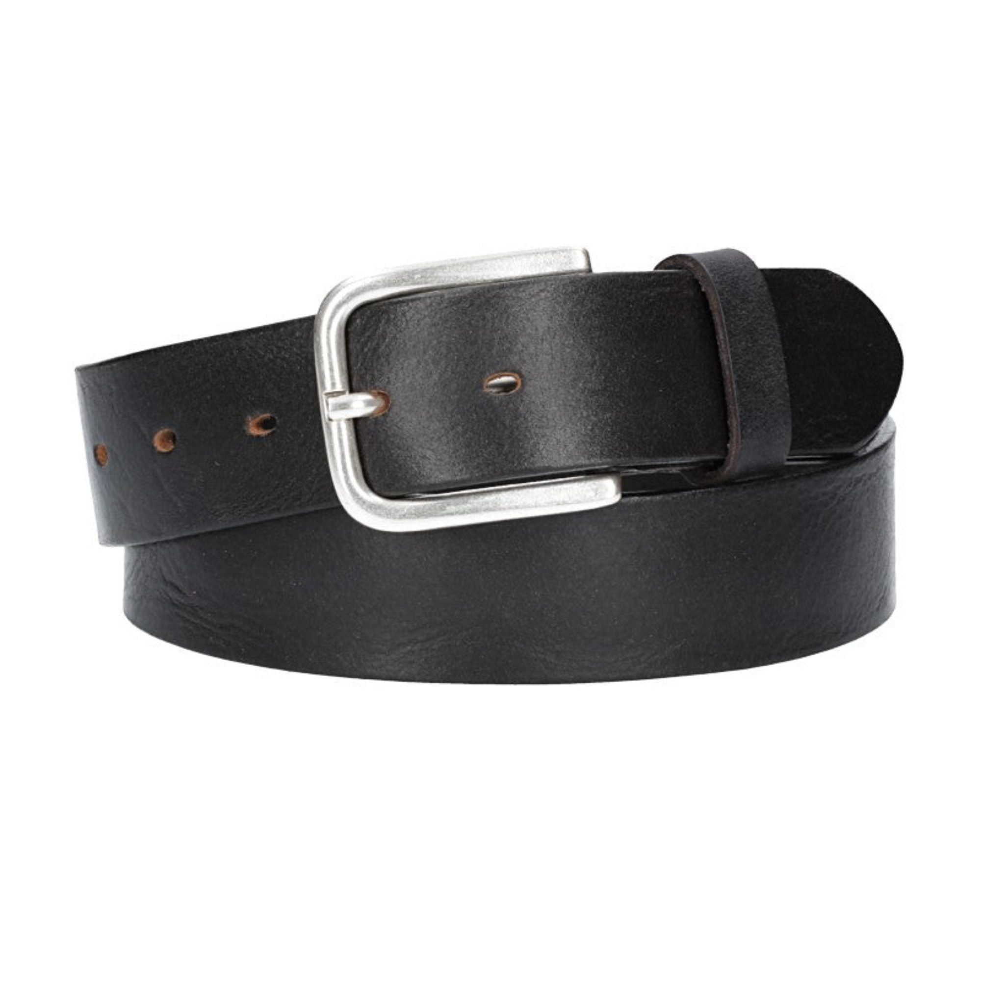 Leder Bazlen Ledergürtel Jeansgürtel Unisex 40 mm Schwarz mit silberfarbener Dornschließe