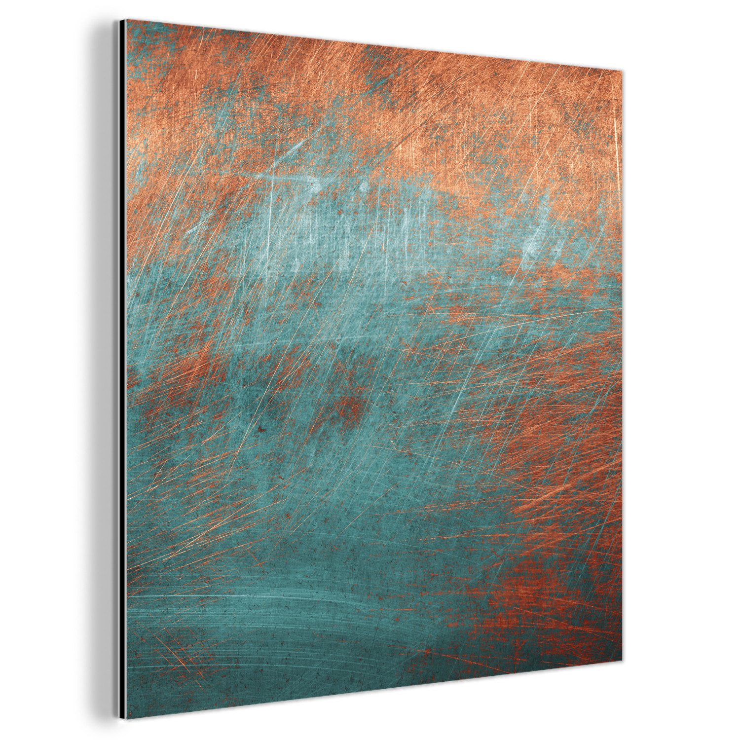 MuchoWow Metallbild Metall - Rost - Bronze - Blau - Abstrakt - Struktur, Inkl. Aufhängung, Alu-Dibond-Druck, Wandbild aus Metall, Aluminium deko, 20x20 cm