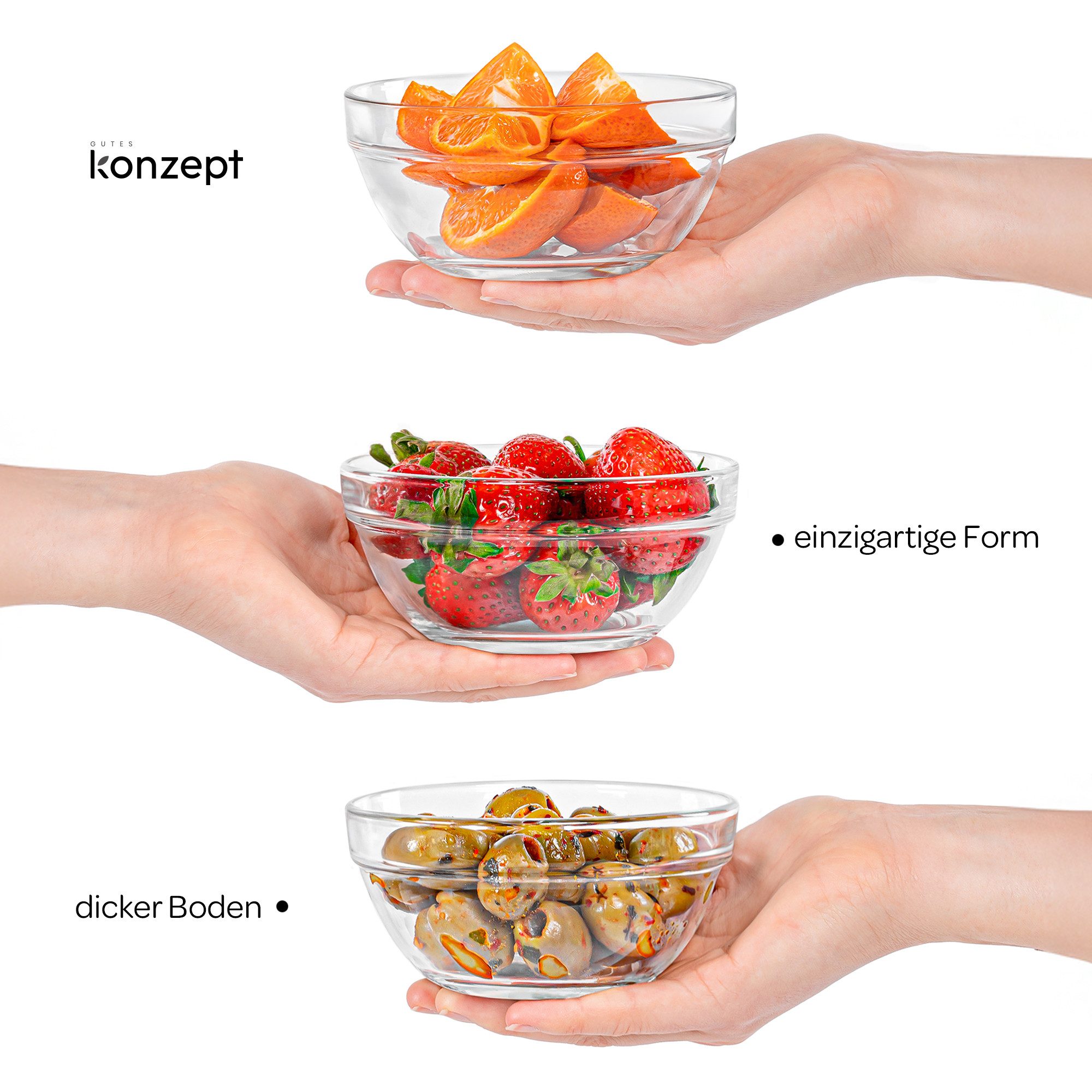 KONZEPT Salatschüssel Set aus Glas, klein, 370 ml, (Set, 12-tlg), Stapelbar, ideal als Müslischalen, Snackschalen und Dessertschalen – Bild 5 von 5
