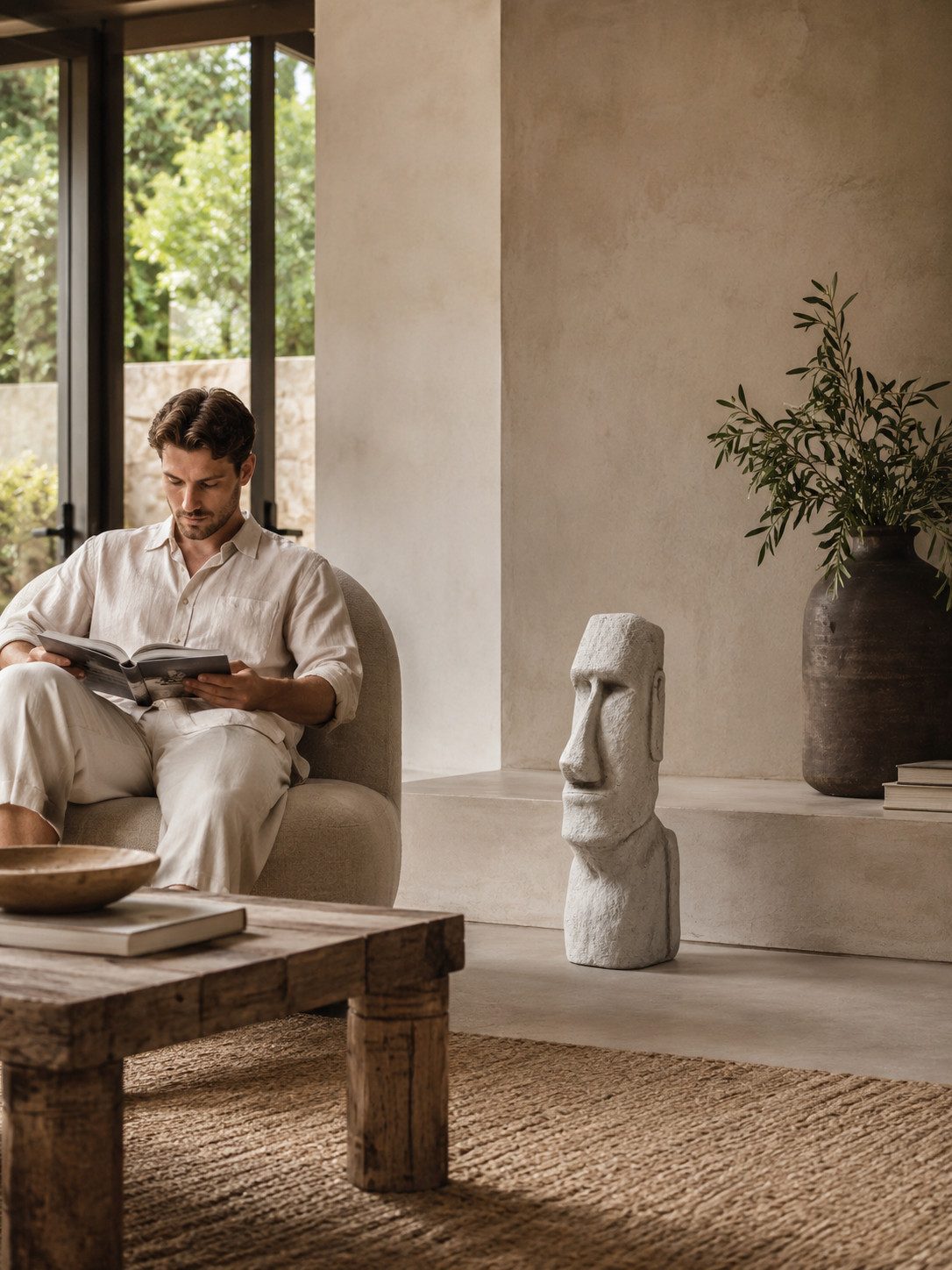 Xlmoebel Dekofigur Moai Büste Steinoptik Skulptur Antik Wohnzimmer Garten Sofort (Einzelstück, 1 St., 1-teilig), Hergestellt in Europa