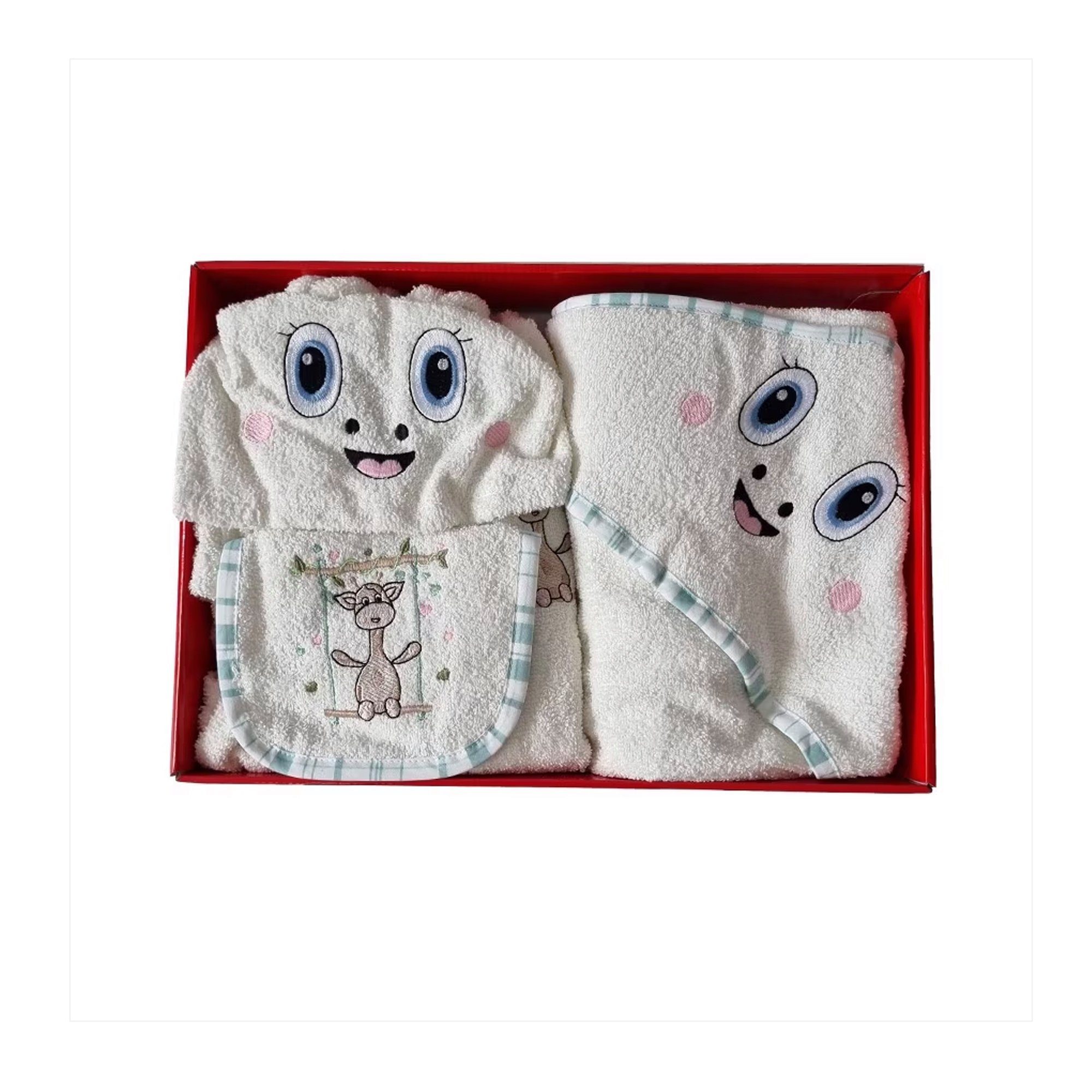 Set Babybademantel Cotton Baumwolle %100 Creme Jungs Box Babybademantel Mädchen, Babybademantel