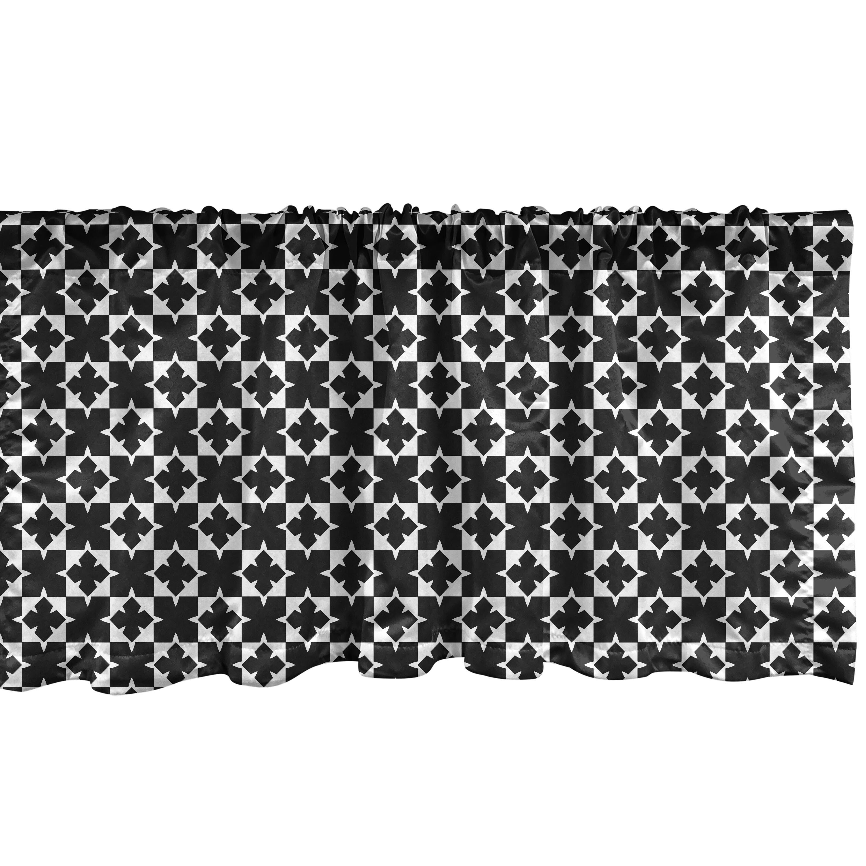 Scheibengardine Vorhang Volant für Küche Schlafzimmer Dekor mit Stangentasche, Abakuhaus, Microfaser, Abstrakt Noir Geometrische Formen