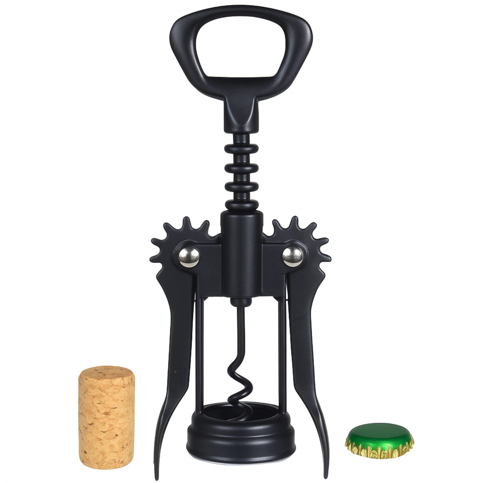 Koopman Korkenzieher Schwarz 16,5 cm Metall, (1 tlg), Metall, Inkl. Flaschenoffner, Schwarz, 16,5x6x4cm