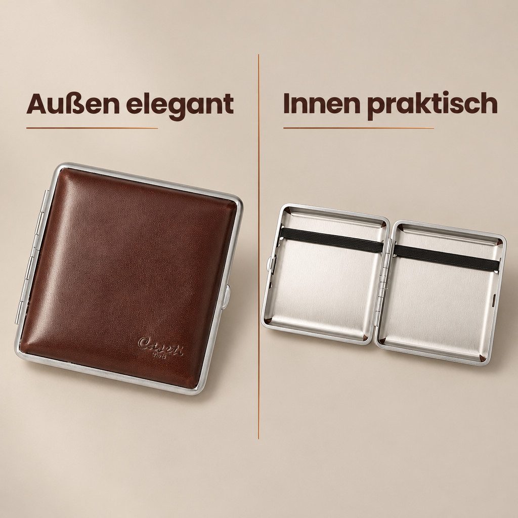 LK Trend & Style Tabakbeutel Leder Schatulle für 20 Zigaretten, braun, mit Gummiband, sehr edel, edles Leder Design – Bild 5 von 5