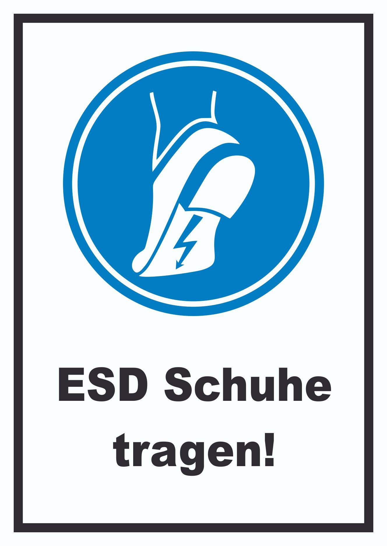 HB-Druck Hinweisschild ESD Schuhe tragen Schild Fußschutz gegen elektrostatische Aufladung, wetterfest, stabil, UV-beständig, kratzfest