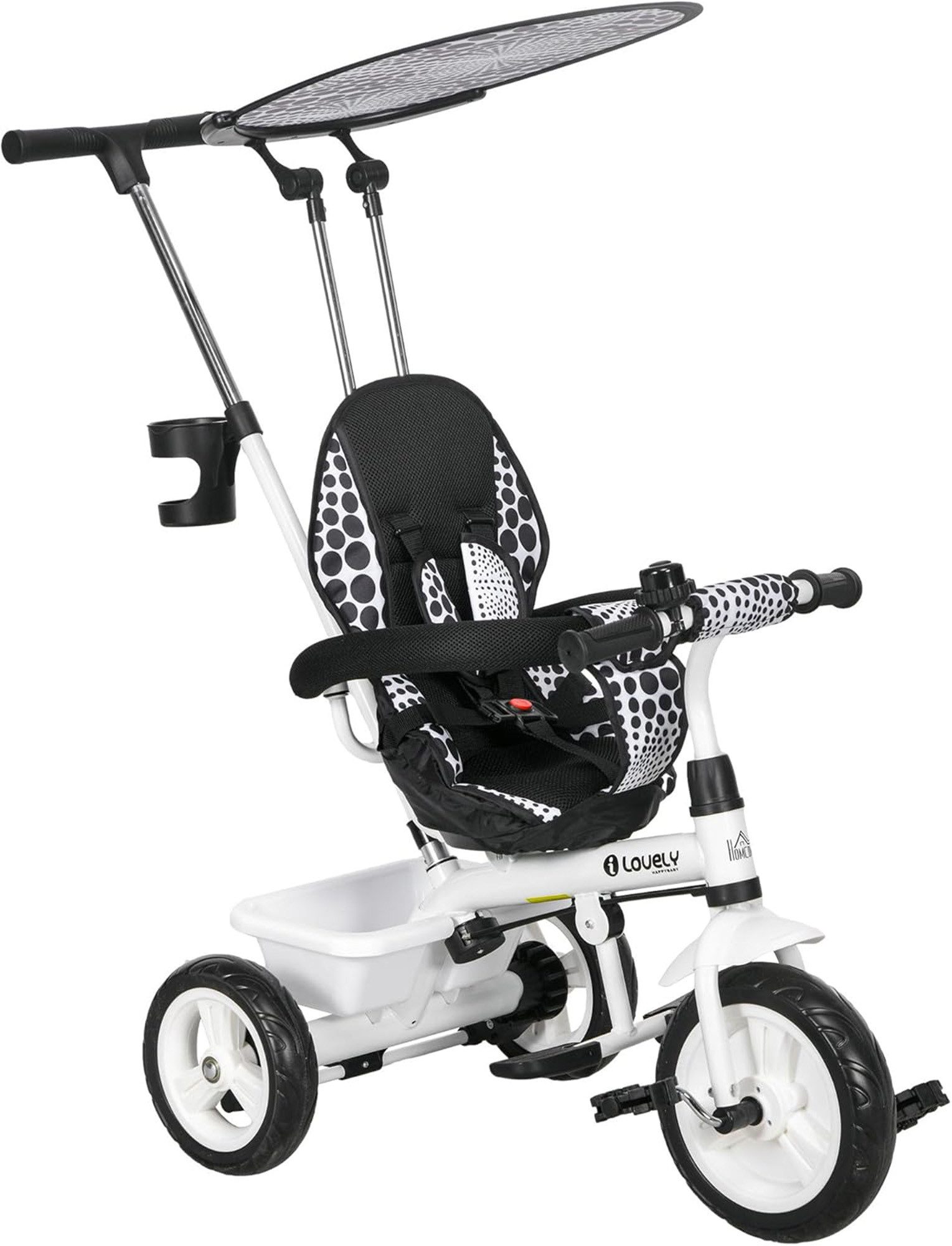 ibettertec Dreirad 6-in-1 Kinderdreirad, Schubstange, abnehmbares Sonnendach, Modular erweiterbar, Traglast bis 25 kg, Weißes Gehäuse