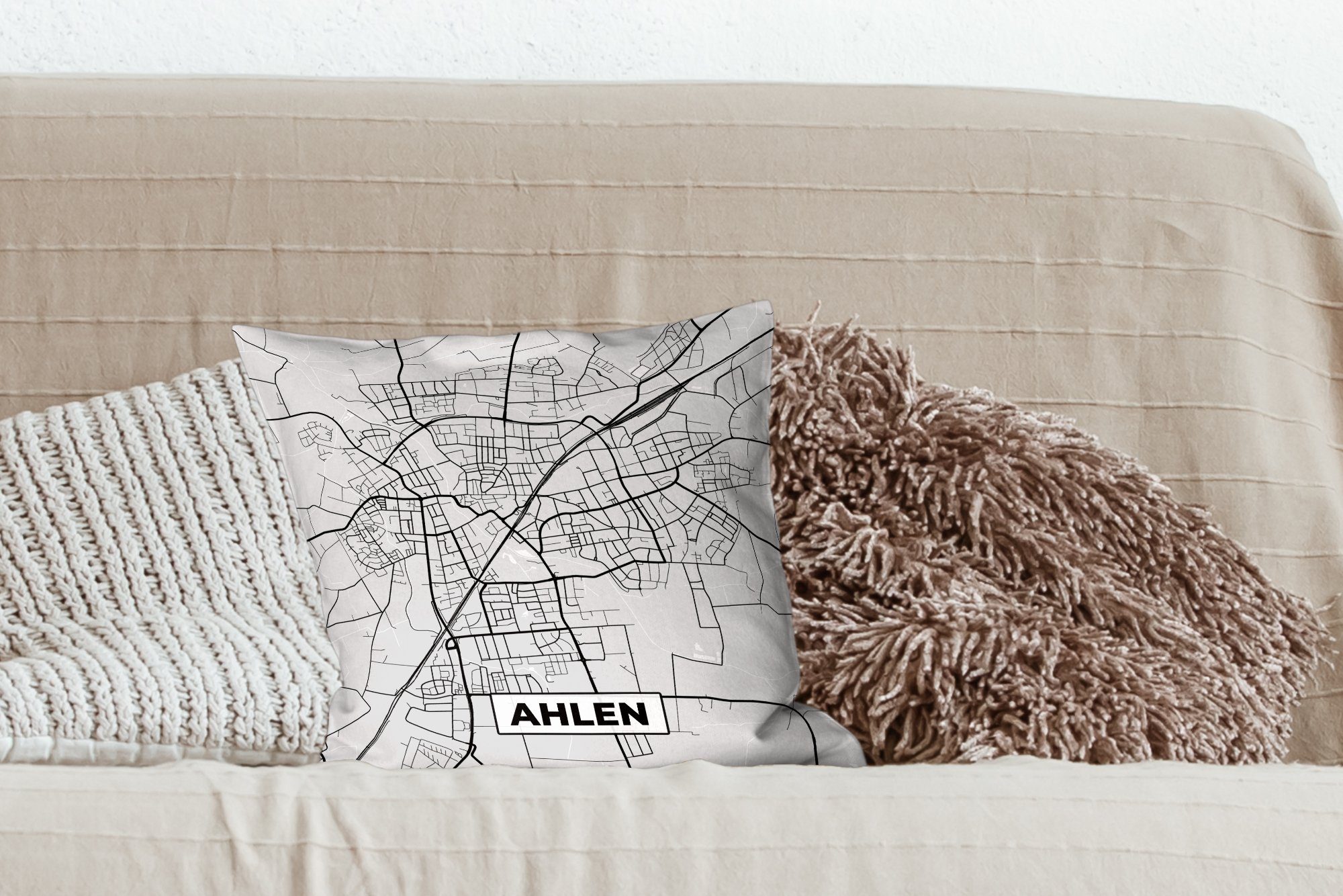 Karte, Deko, - Dekokissen - Sofakissen Schlafzimmer, mit Zierkissen Wohzimmer, Füllung für MuchoWow Elmshorn Stadtplan - Deutschland