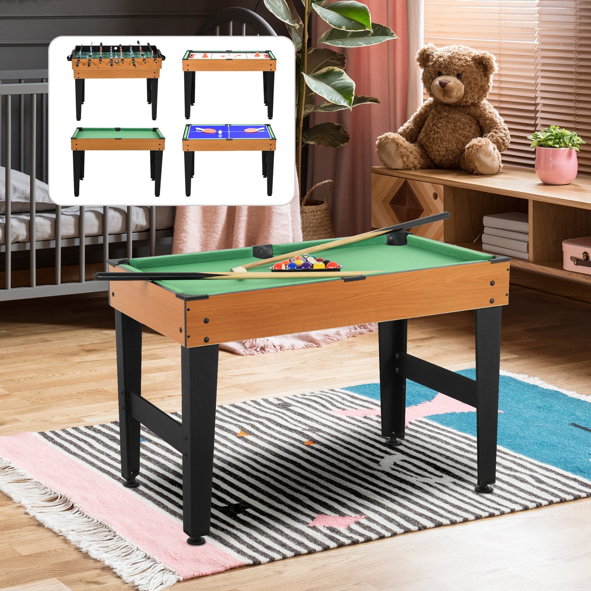 HOMCOM Spieltisch 4 in 1, mit Tischtennis, Kicker, Billard, Tischhockey, (P günstig online kaufen