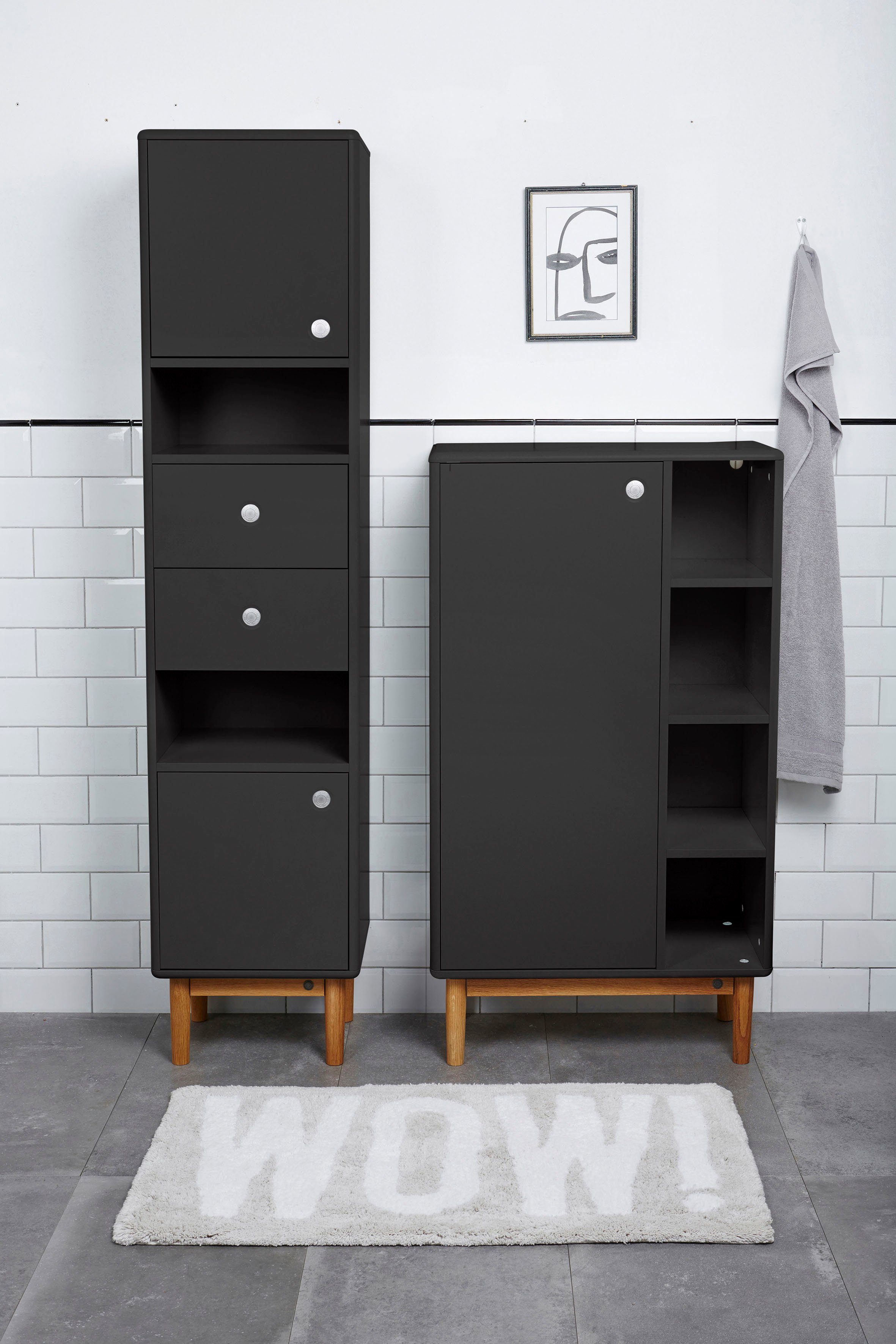 mit TOM Füßen TAILOR 65 cm mit in Midischrank BATH HOME Breite anthracite Eiche 1 geölt, COLOR Tür,