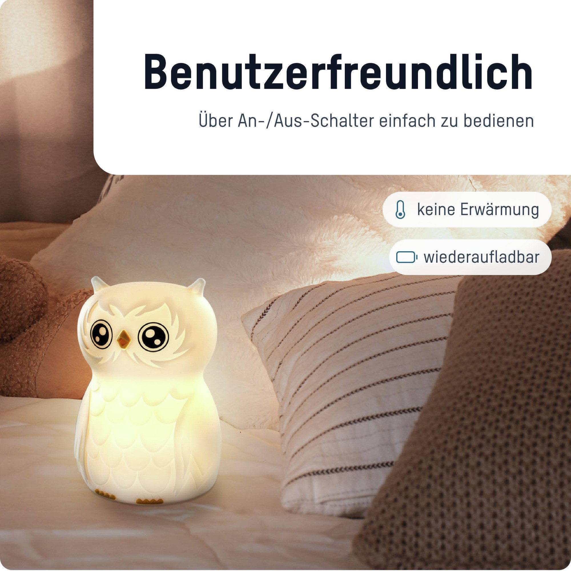 ANSMANN AG LED Nachtlicht Nachtlicht Kinder Silikon aufladbar dimmbar Farbwechsel Eule – Bild 4 von 5