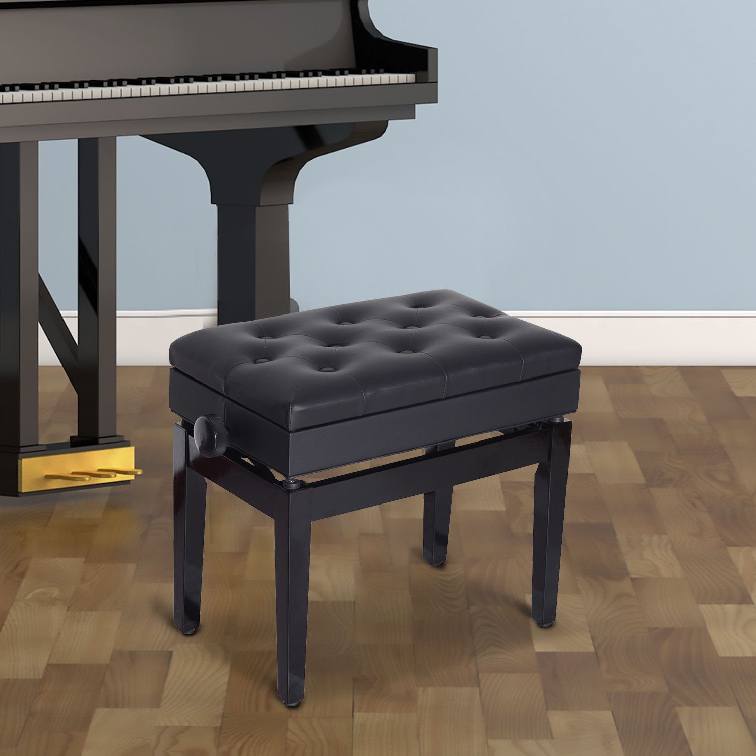 HOMCOM Klavierbank Klavierbank Klavier Bank Schminkhocker mit Stauraum (Hocker, 1-St., Klavierhocker), 54.5 x 33 x 48-58 cm