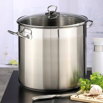 Spetebo Suppentopf XL Edelstahl Kochtopf mit Glasdeckel - 15 Liter, Edelstahl (Packung, 2-tlg., Topf mit Glasdeckel), Universaltopf Suppentopf mit Kapselboden für Hernd und Backofen