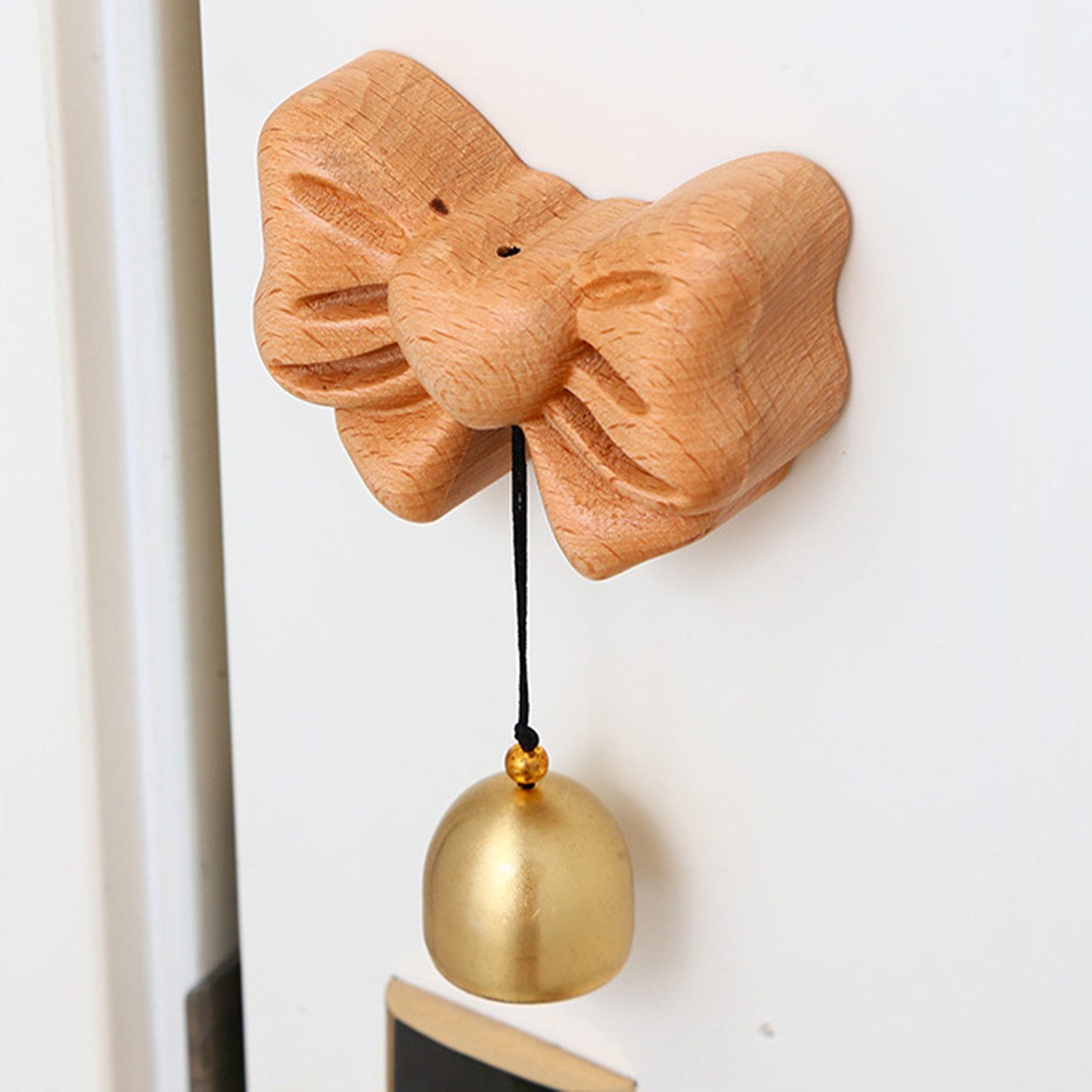 Jumpeak Türklingel Fliegentürklingel aus Massivholz,magnetische Türklingel,angenehmer Ton (wickeln, 1 x magnetisierbare Bogen-Türklingel aus Massivholz mit Kleber), Aus Nussbaum und Messing, braun, 7,5x11,5 cm, Dicke 3cm