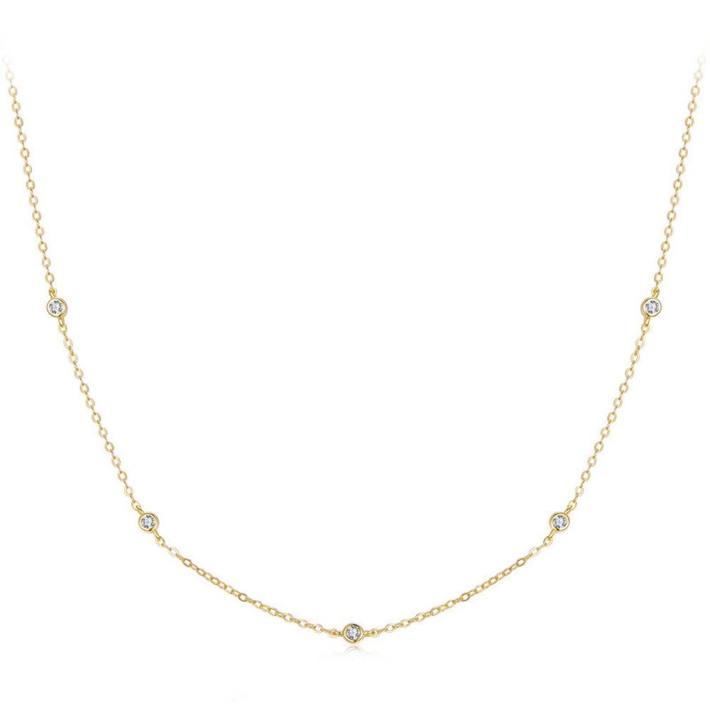 Silberkette zarte Kette mit kleinen Moissaniten, 925 Sterling Silber