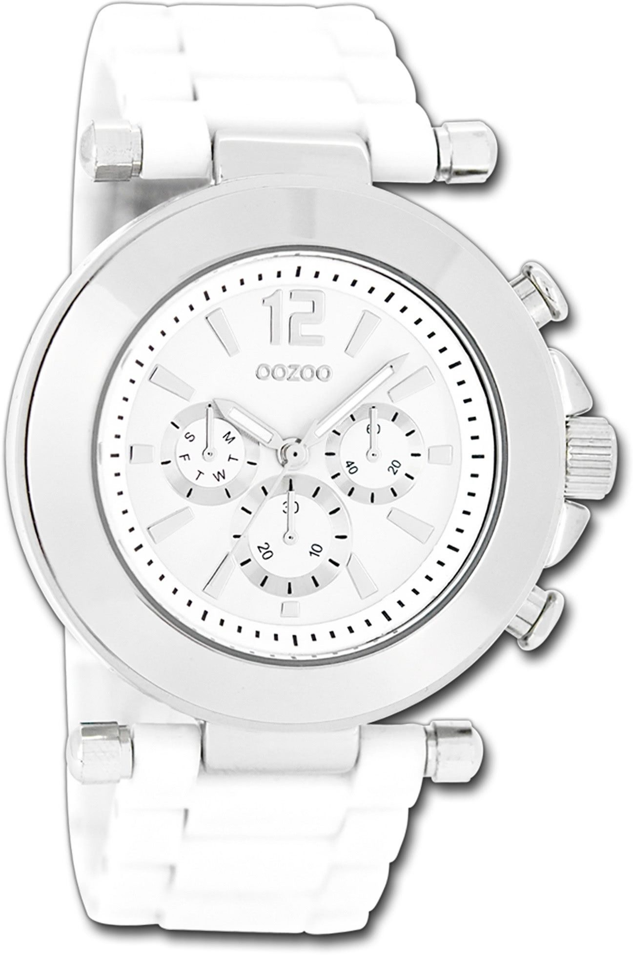 OOZOO Quarzuhr Oozoo Unisex Armbanduhr Vintage Series, (Analoguhr), Damen, Herrenuhr Kunststoffarmband weiß, rundes Gehäuse, groß (40mm)