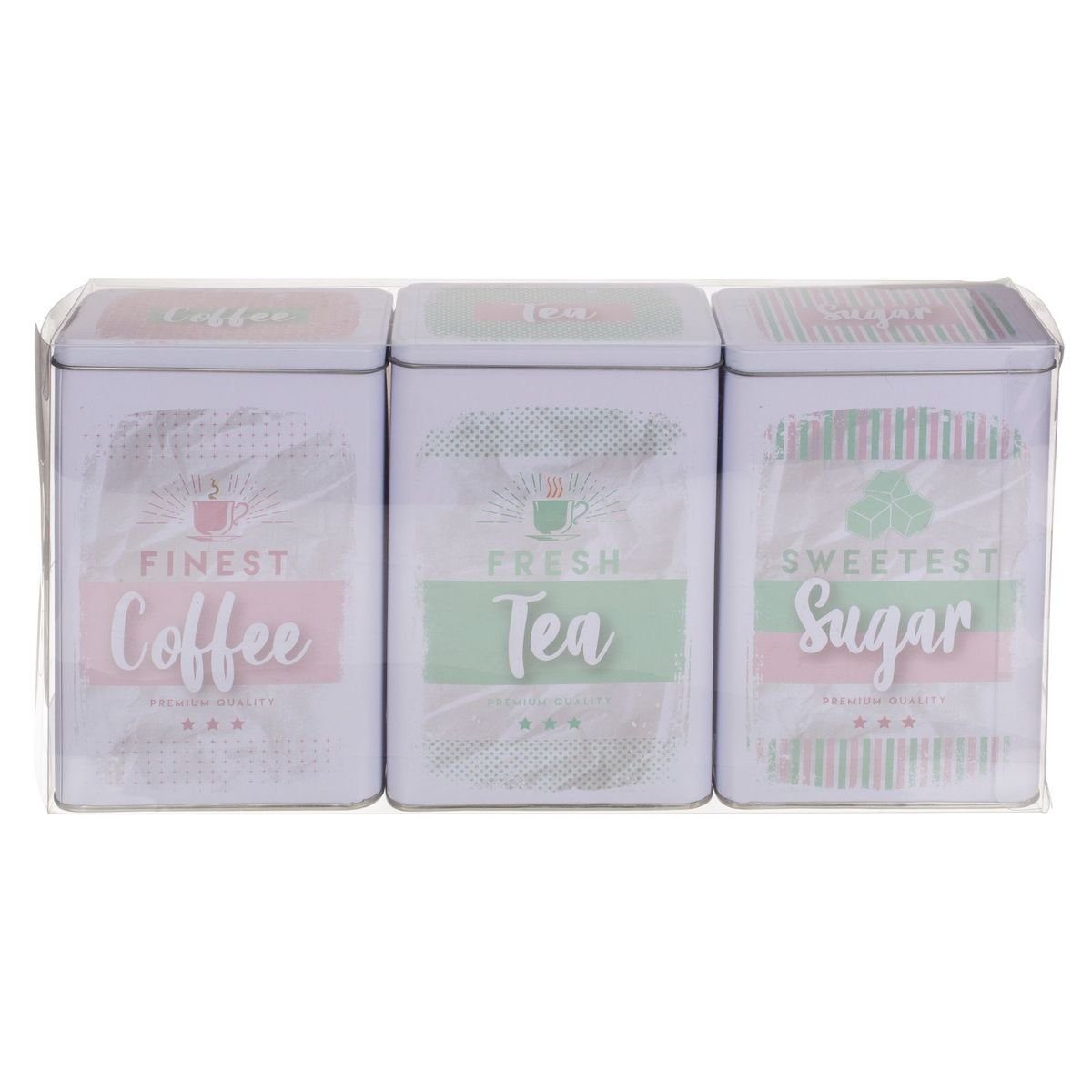 OOTB Vorratsdose Tee- Zucker & Kaffeedosen 3er-Set in Mint-Pink Blechdosen mit Deckel, Metall, dekorativ