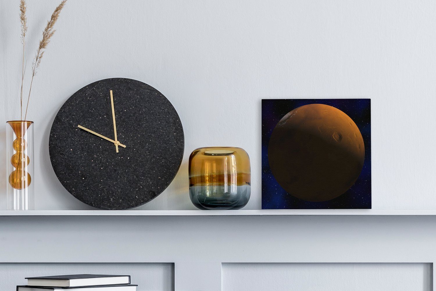 OneMillionCanvasses® Leinwandbild Mars vor einem St), Leinwand dunklen für Hintergrund, (1 Wohnzimmer Schlafzimmer Bilder