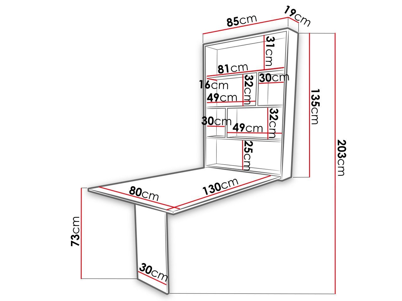 Tisch Schwarz ideal Beton Klapptisch MIRJAN24 / für Regalen, mit Esszimmer Abi,