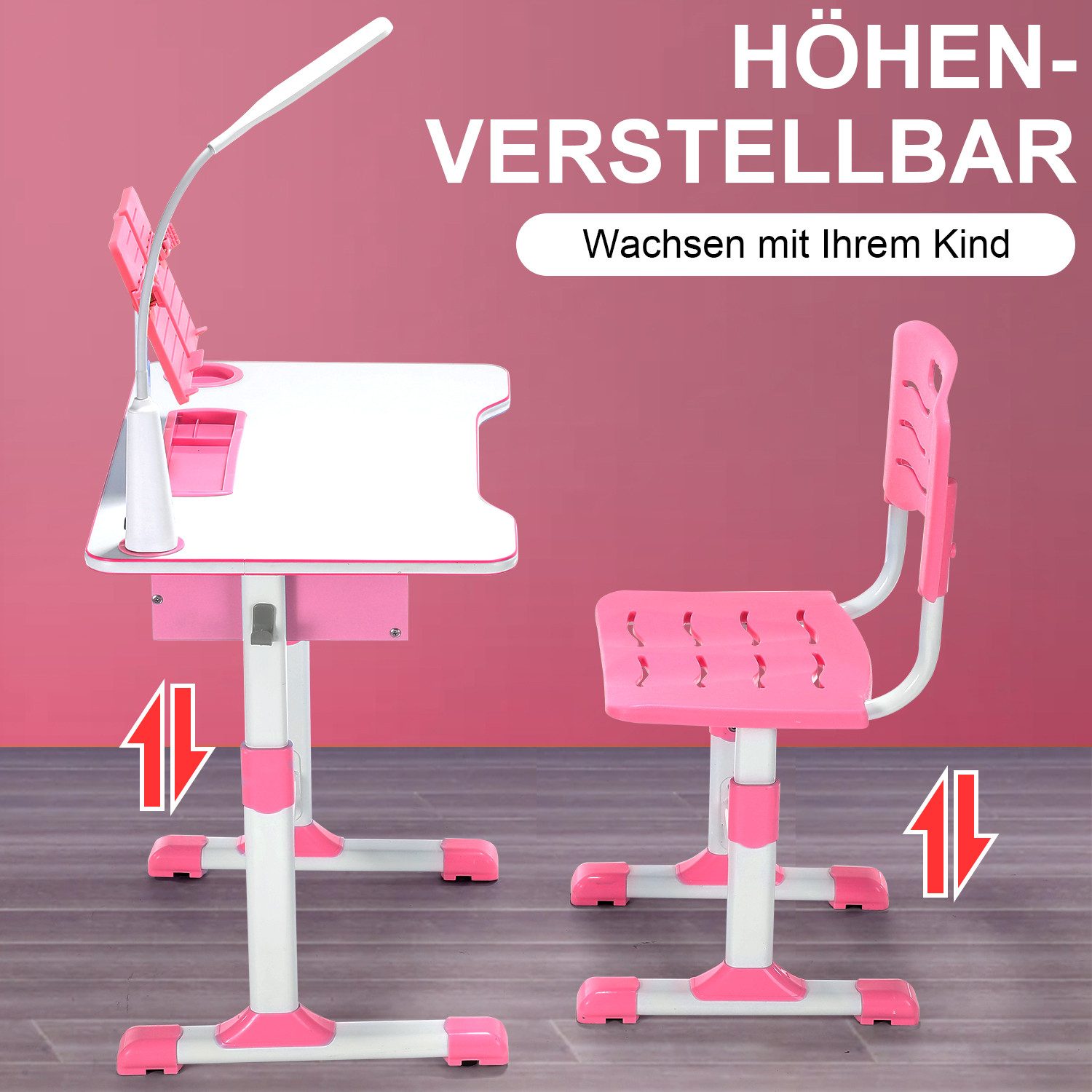 LOVONLIVE Kinderschreibtisch Schülerschreibtisch mit Lampe, höhenverstellba günstig online kaufen