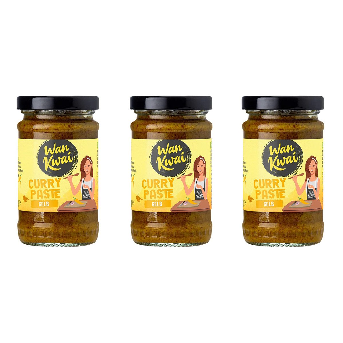 Wan Kwai Gewürz, Wan Kwai Thai Curry Paste gelb Gewürzpaste roter Chili 110g 3er Pack