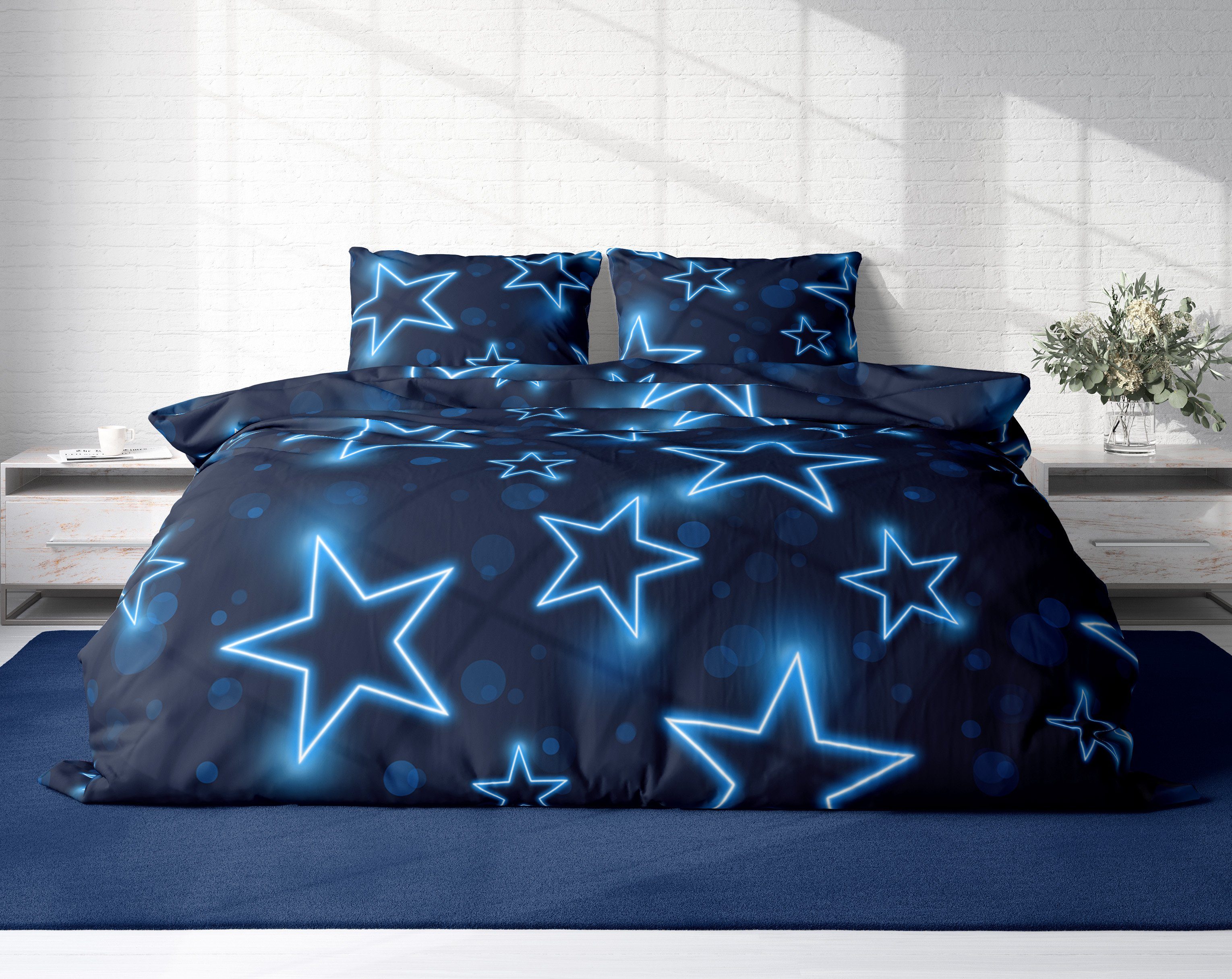 One Home Bettwäsche Sterne, Mikrofaser, 3 teilig, leuchtoptik, Doppelbett günstig online kaufen