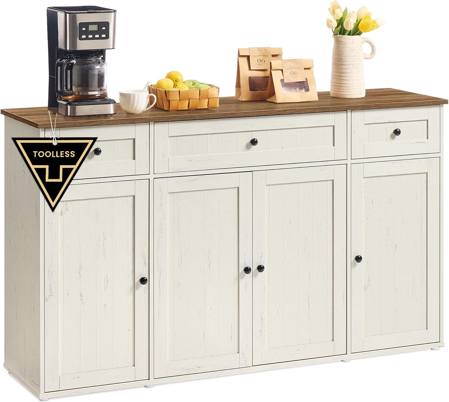 SONGMICS HOME Sideboard Sideboard, Toolless-Technologie, superschnelle werkzeuglose Montage, 39x81×140cm, Küchenschrank mit Arbeitsplatte