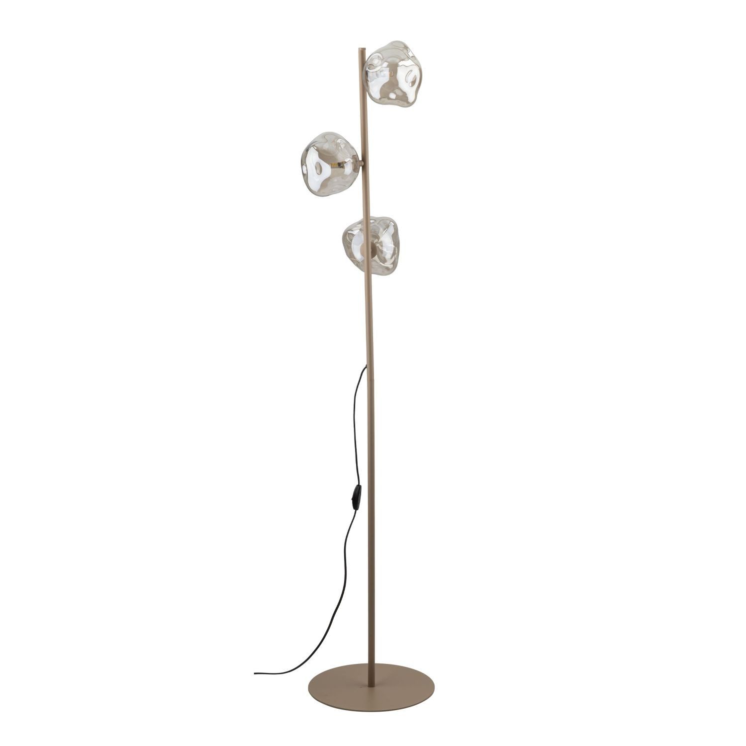 Licht-Erlebnisse Stehlampe UMERA, ohne Leuchtmittel, Metall Rauchglas G9 151 cm Beige Cognac 3-flammig Modern