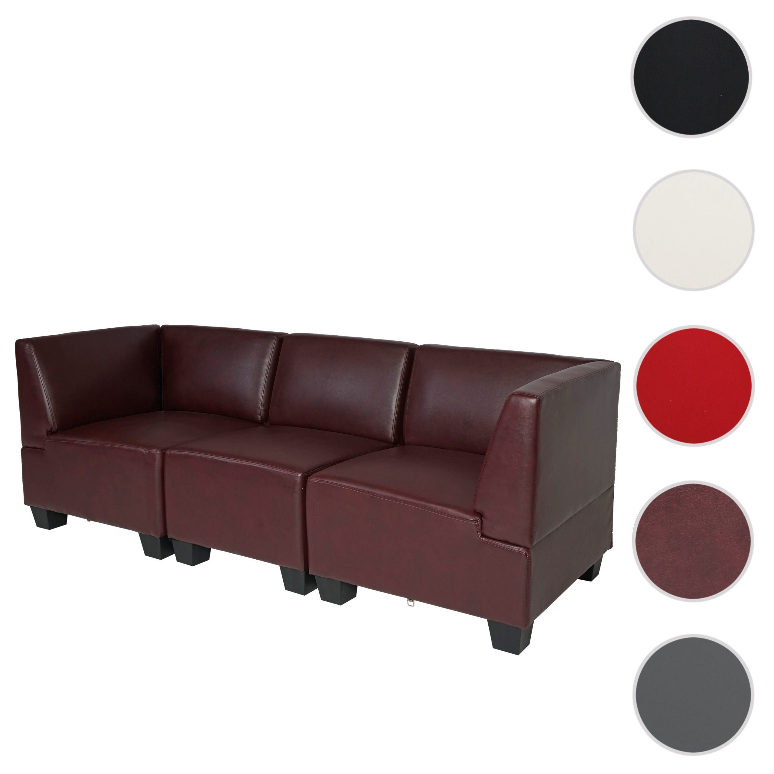 | 3-Sitzer hochwertige rot-braun bequeme rot-braun Polsterung Lounge-Stil, Verarbeitung, Moncalieri-3S, MCW moderner