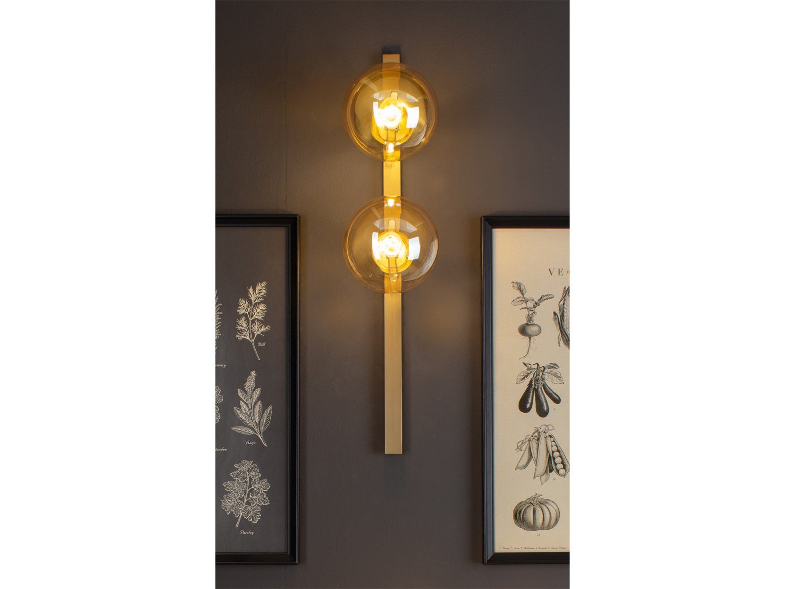 ECO-LIGHT LED Wandleuchte, Dimmfunktion, LED wechselbar, Warmweiß, innen, Bauhaus Lampe mit Schalter, 2x Glas-kugel, Gold-en, H: 60cm