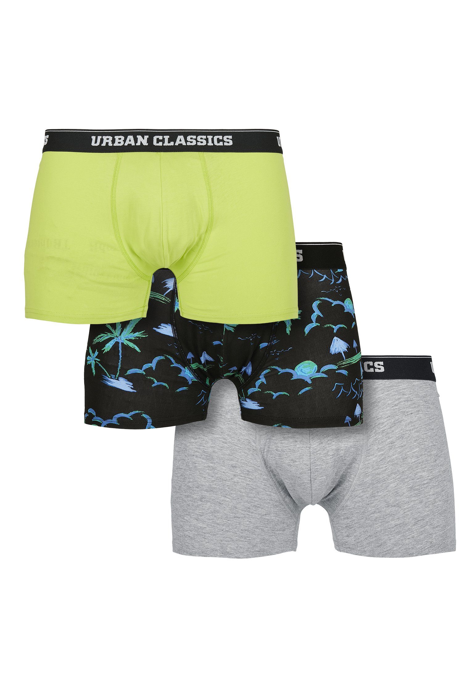 URBAN CLASSICS Boxershorts Herren Boxer Shorts 3-Pack (1-St) island aop lime grey