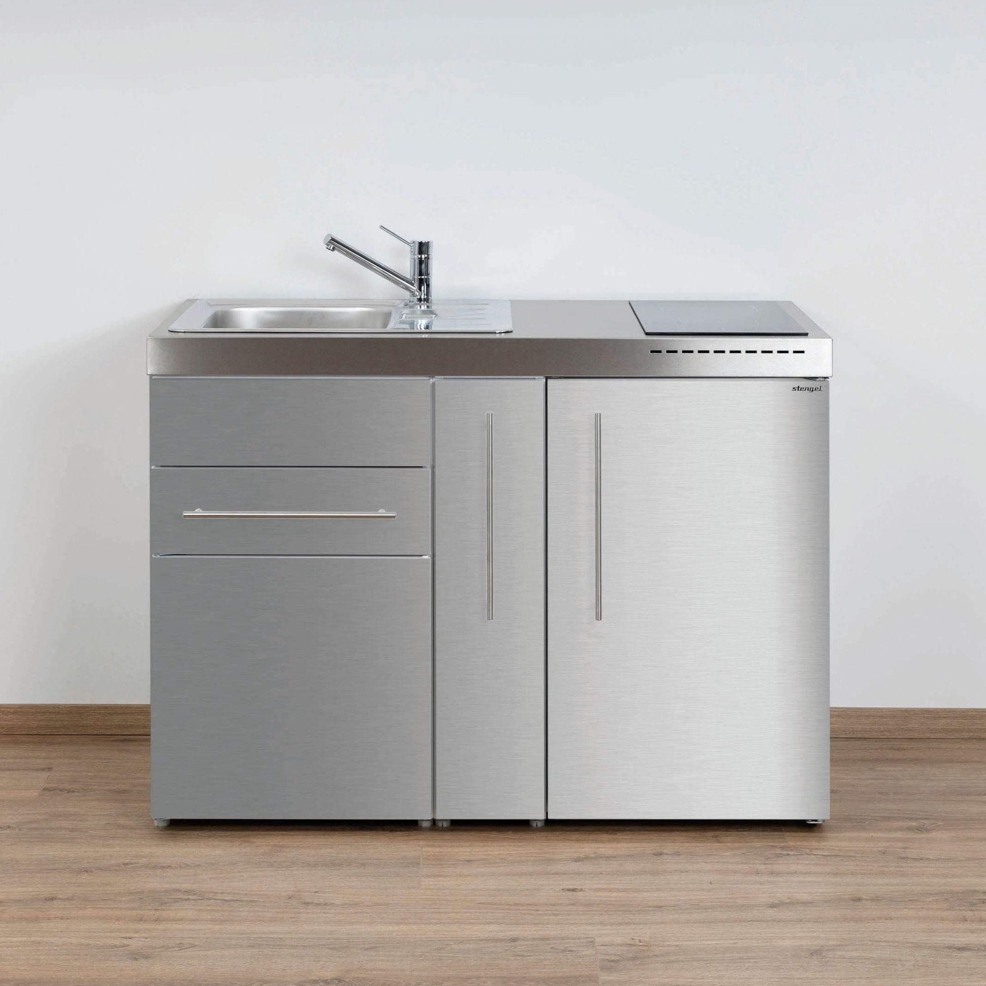 Stengel Кухниzeile 120 cm Premiumline MP 120 A Singleküche mit E-Geräten, Кухниblock mit Spüle, E-Geräten: Kühlschrank, Induktionskochfeld