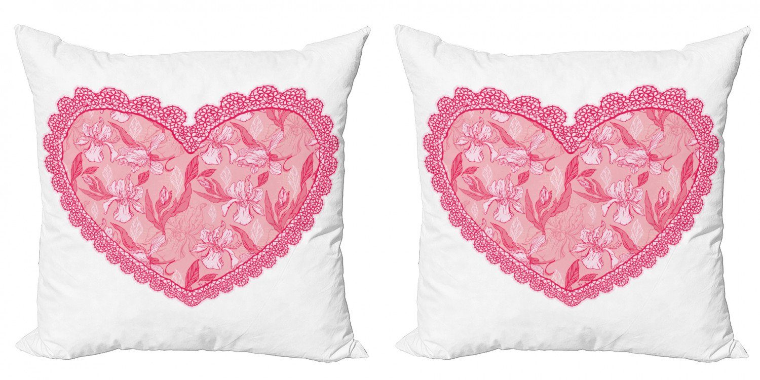 Kissenbezüge Modern (2 Doppelseitiger Valentine mit Accent Spitze-Herz Digitaldruck, Stück), Flora Abakuhaus