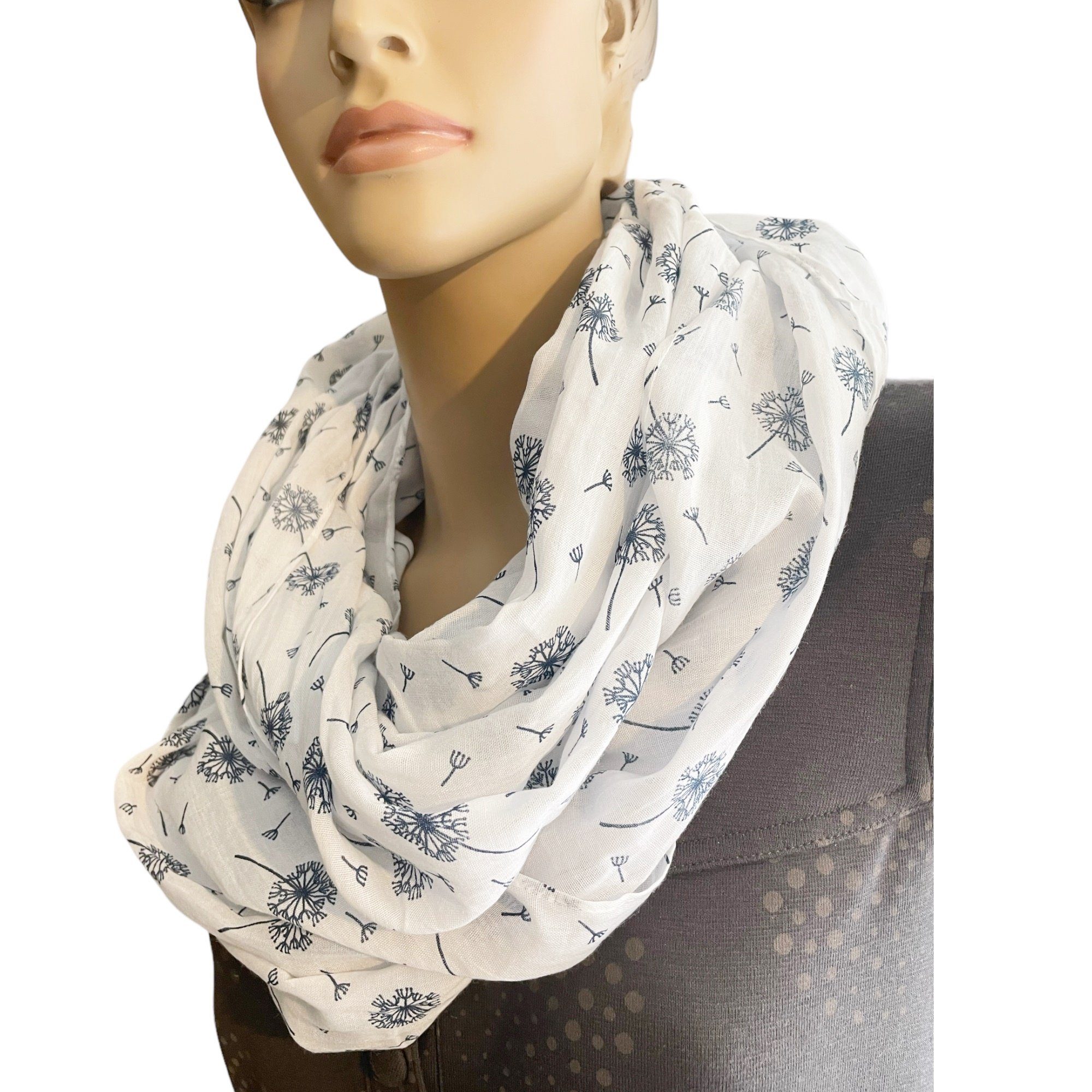 Trend Sommer Loop Schal SS-731 mit Pusteblumen Farbwahl, Damen Schals Muster, & weiß print, Taschen4life Tücher