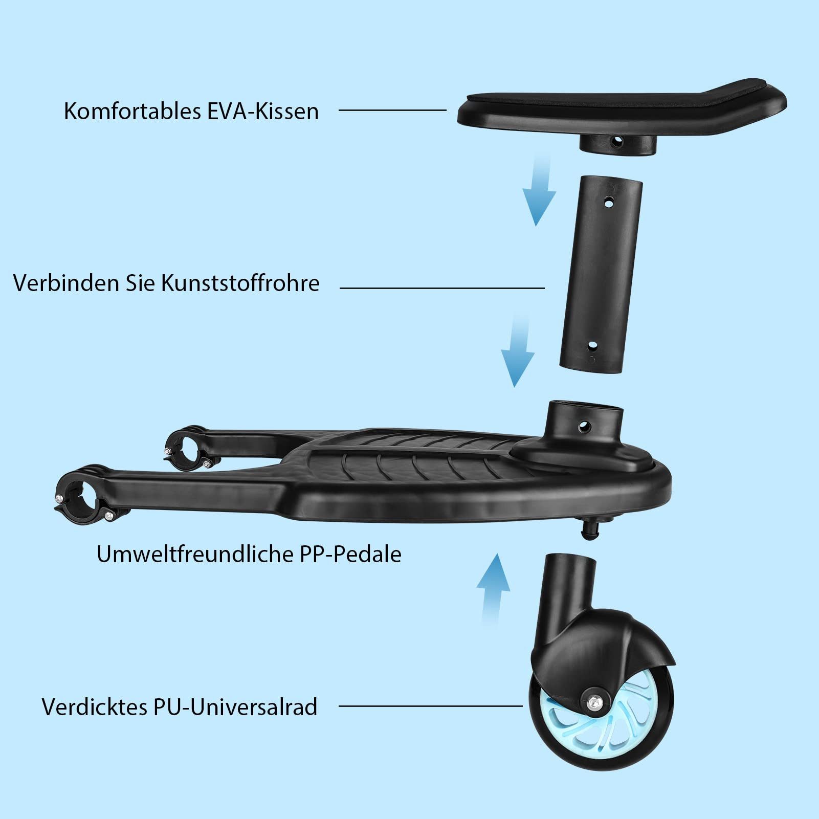 Youyijia Montagezubehör Buggy Board Trittbrett mit Sitz für Kinderwagen Rollbrett