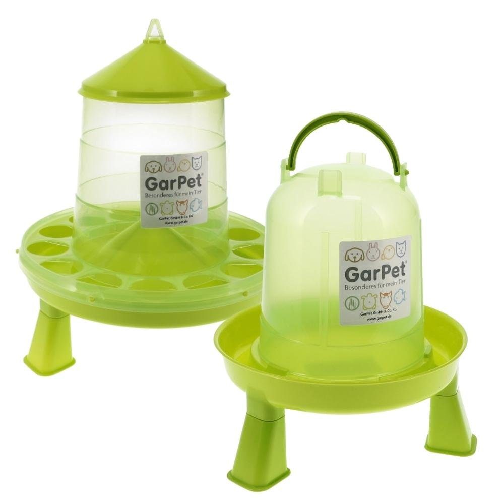 GarPet Wasserspender Geflügel Futterautomat und Tränke Set mit Füßen Hühner Wasser Tränke