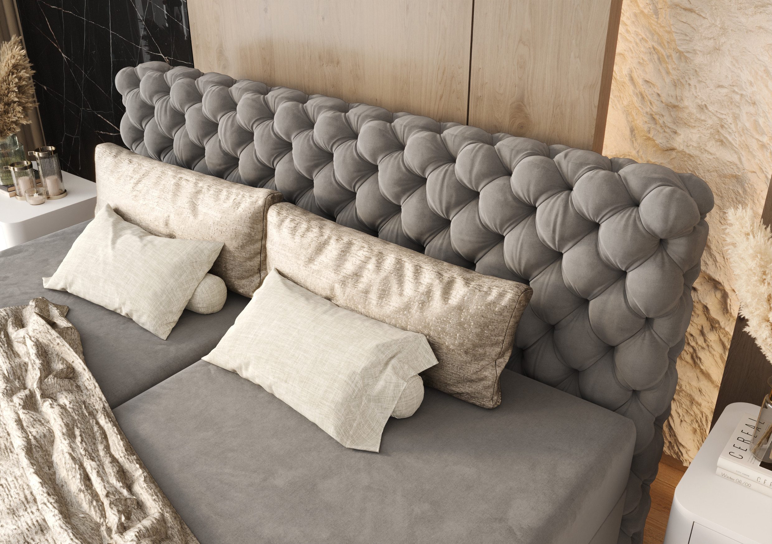 B&B Home Boxspringbett Boxbett The Big One Figo 200 cm x 220 cm (inkl zwei Bettkästen, Multipocket-Matratze und Topper)