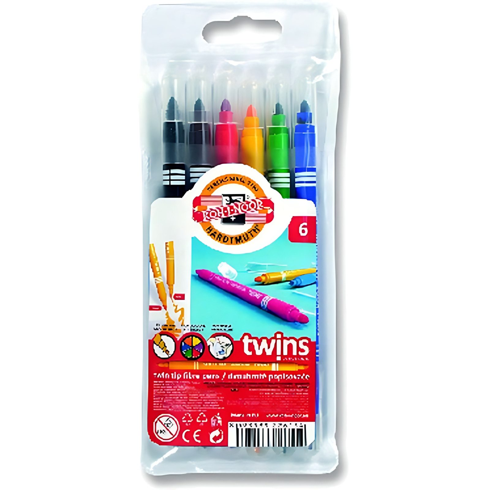 KOH-I-NOOR Malstift KOH Fasermaler Doppelfaserpens Dick - Dünn 6er PP-Hülle