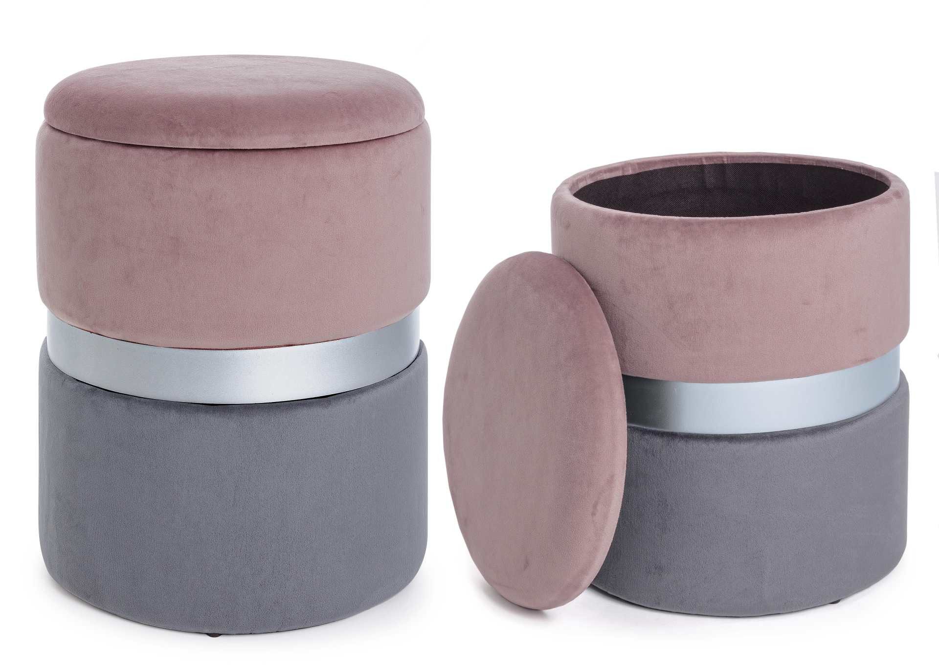 Bizzotto Pouf Polina 2er-Set zweifarbig, Rosa/Grau