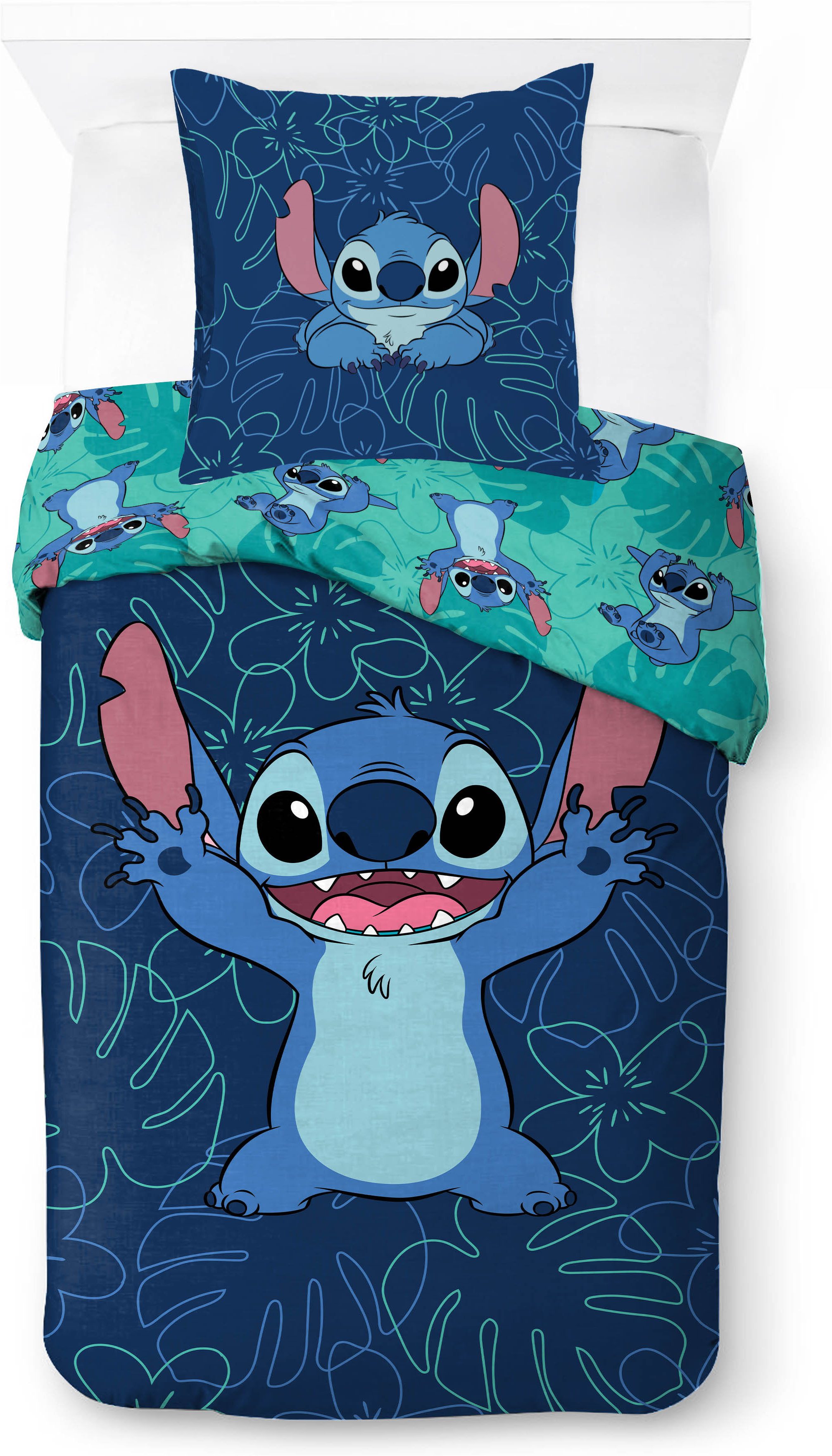 Disney Bettwäsche Lilo und Stitch Tropical Day, Baumwoll-Leinen Mix, 2 teilig