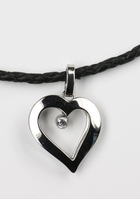 Firetti Kette mit Anhänger Schmuck Geschenk Herz, geflochtenes Lederband, mit Zirkonia (synth)